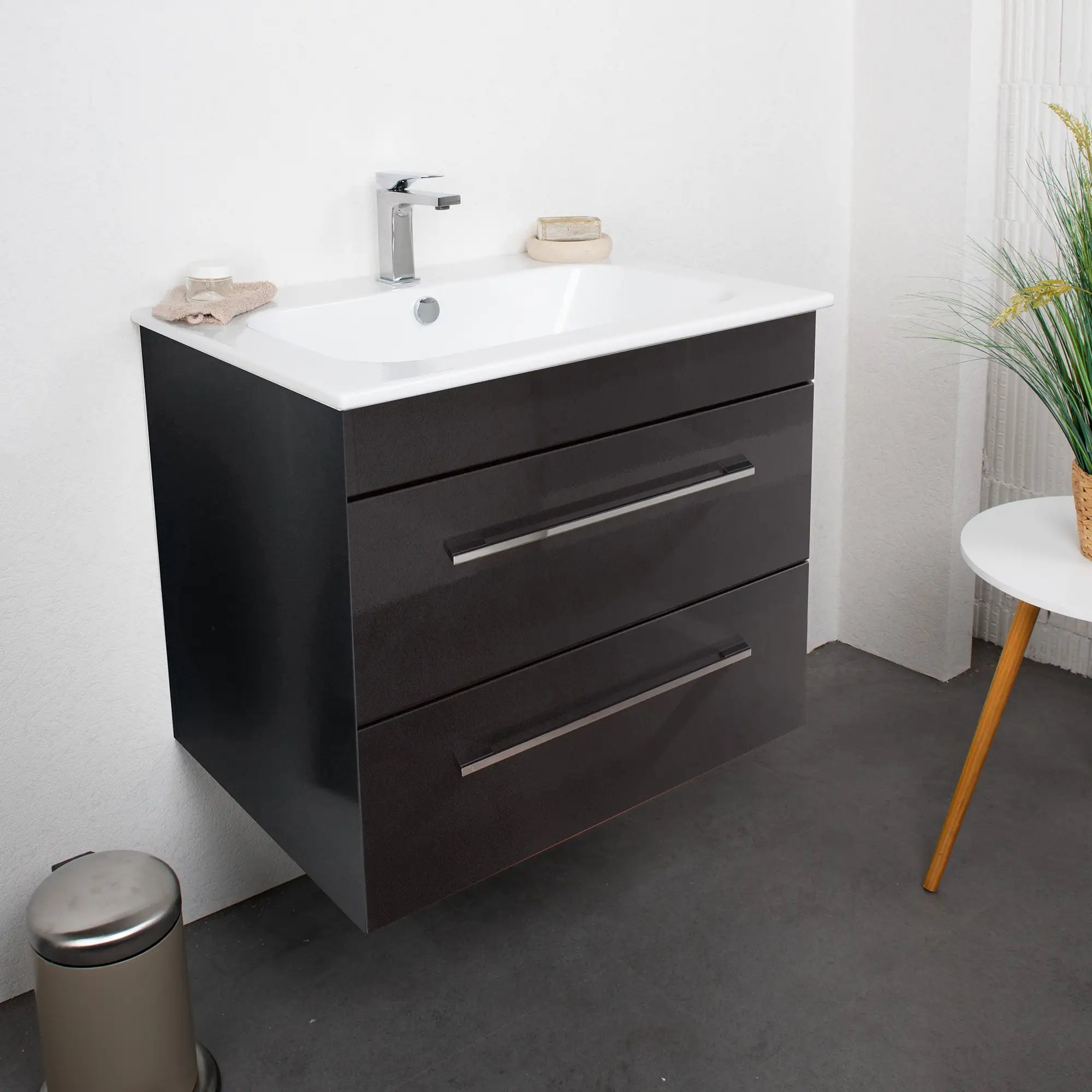 K5 Waschtisch inkl. Unterschrank | 71 cm, Grafit Hochglanz