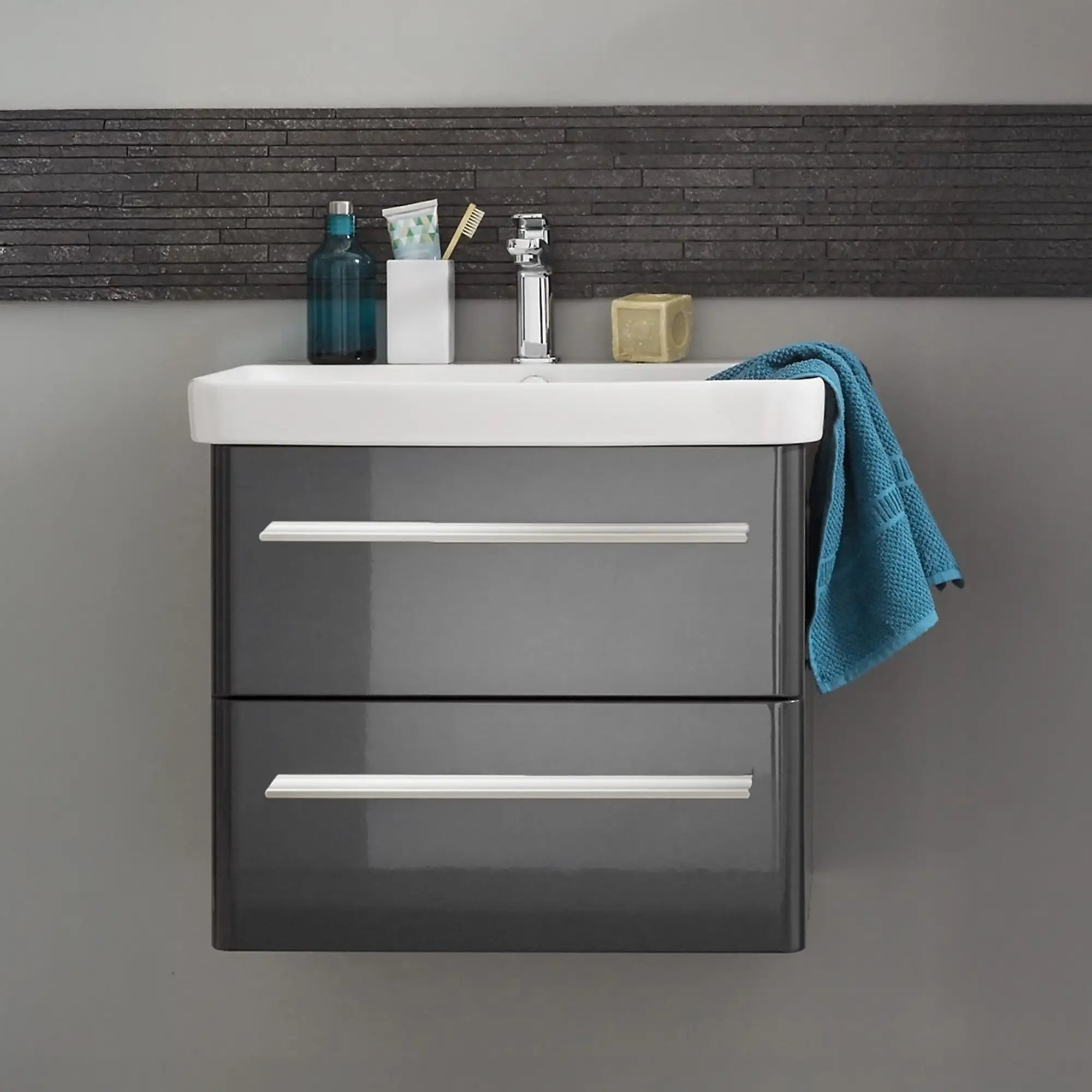 K8 Waschtisch inkl. Unterschrank | 60 cm, Grafit Hochglanz