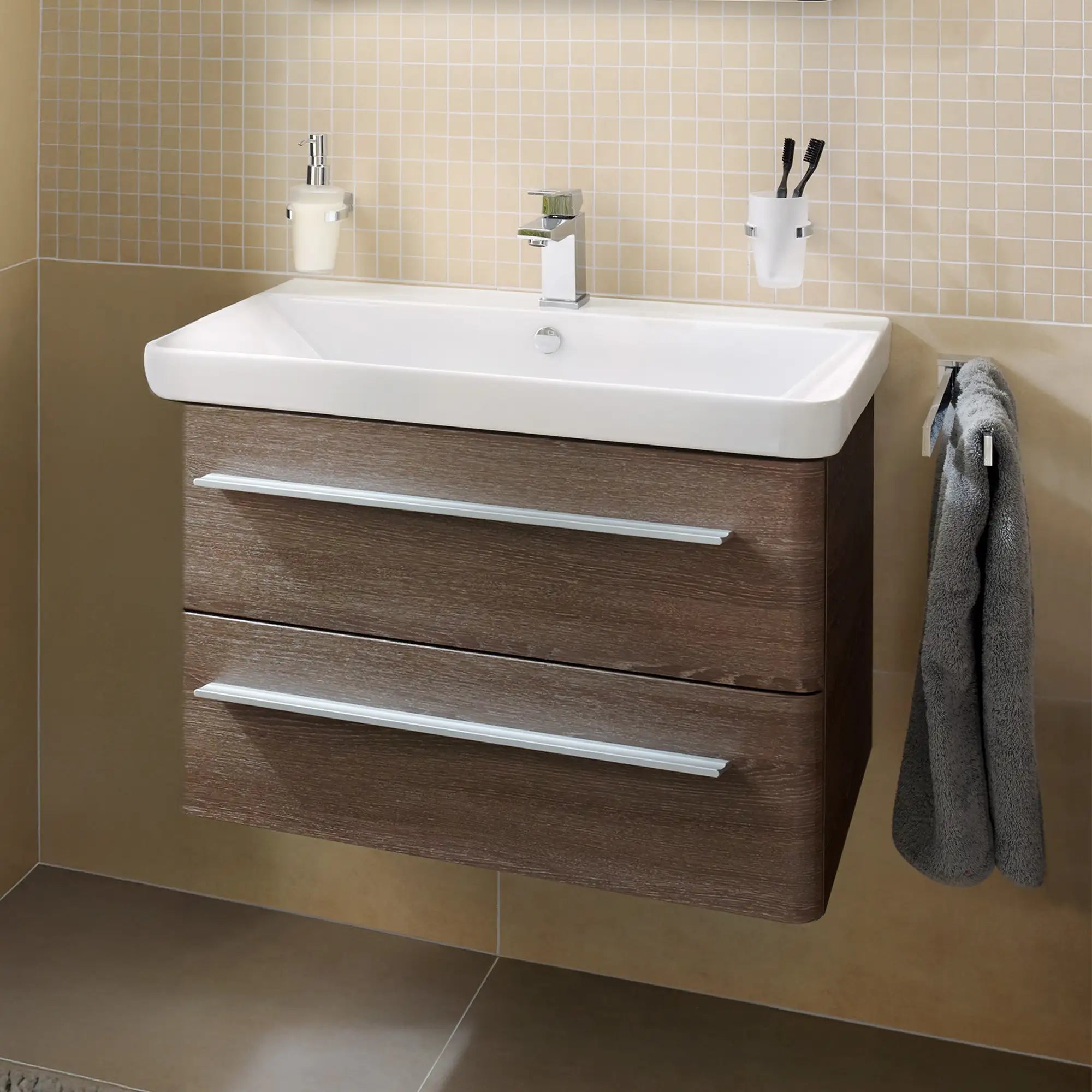 K8 Waschtisch inkl. Unterschrank | 80 cm, Eiche-Maron