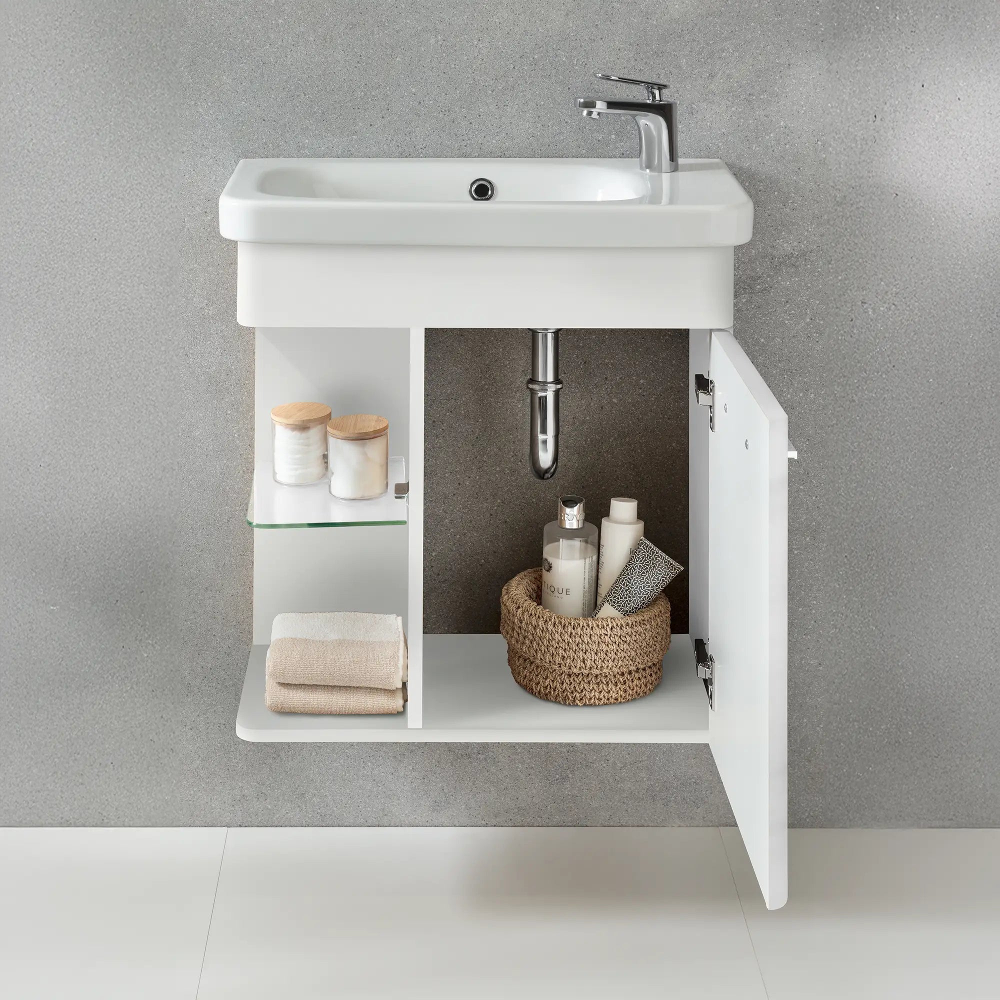 K8 Gäste Unterschrank | 55cm, Weiß Hochglanz