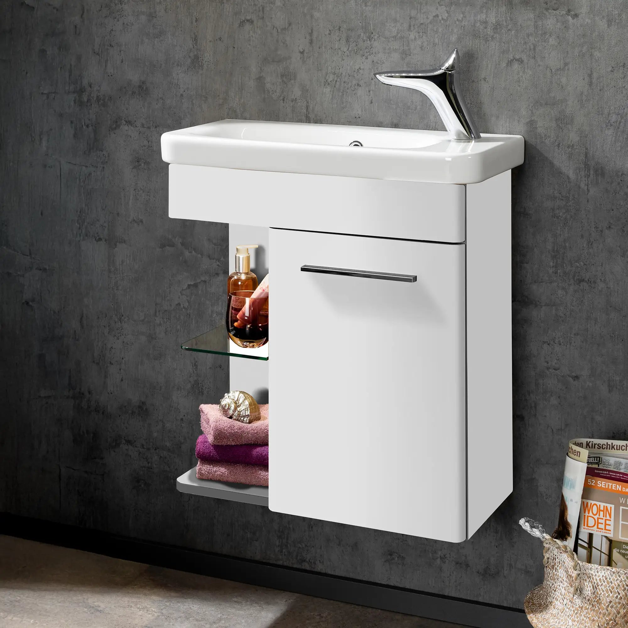 K8 Gäste Unterschrank | 55cm, Weiß Hochglanz