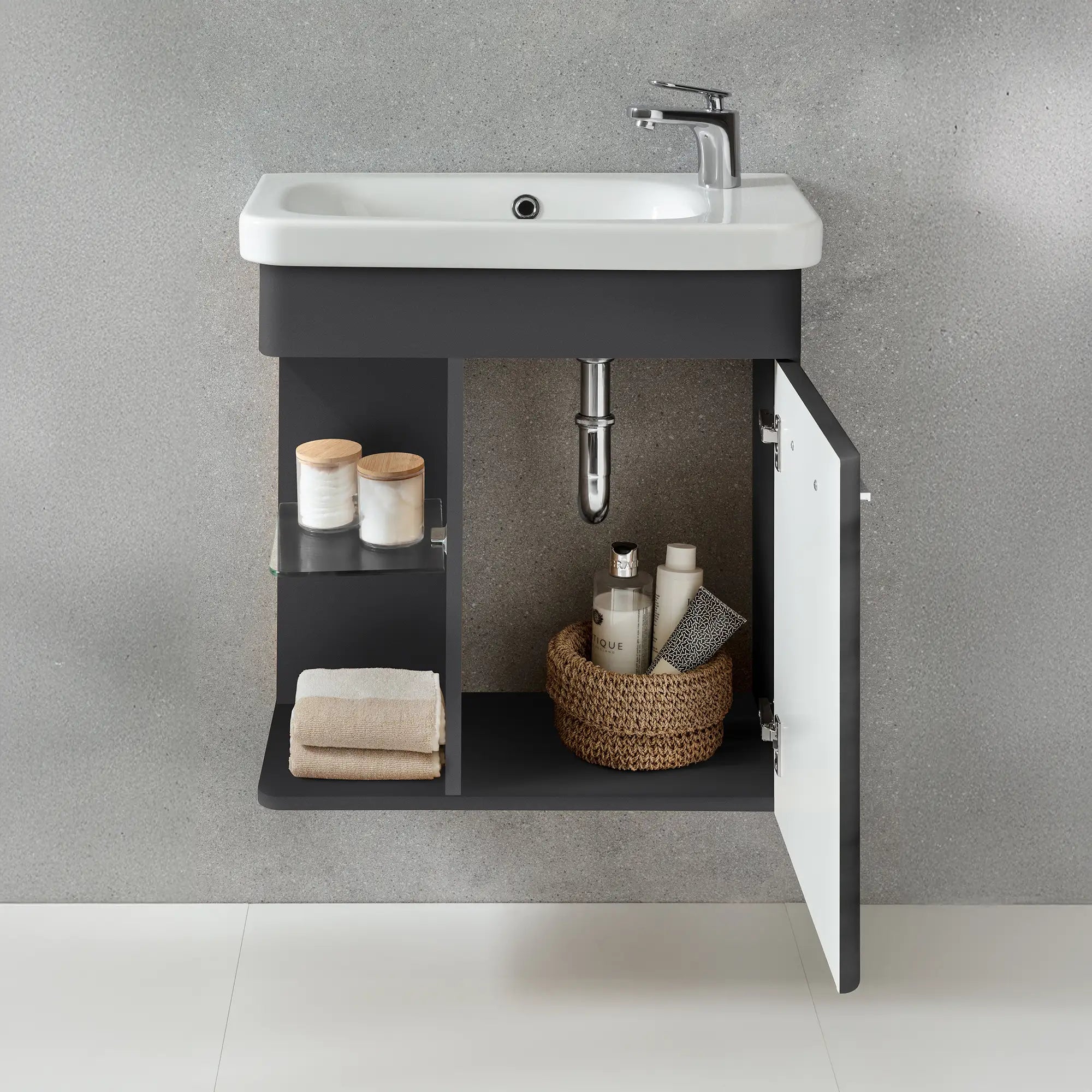 K8 Gäste Unterschrank | 55cm, Grafit Hochglanz