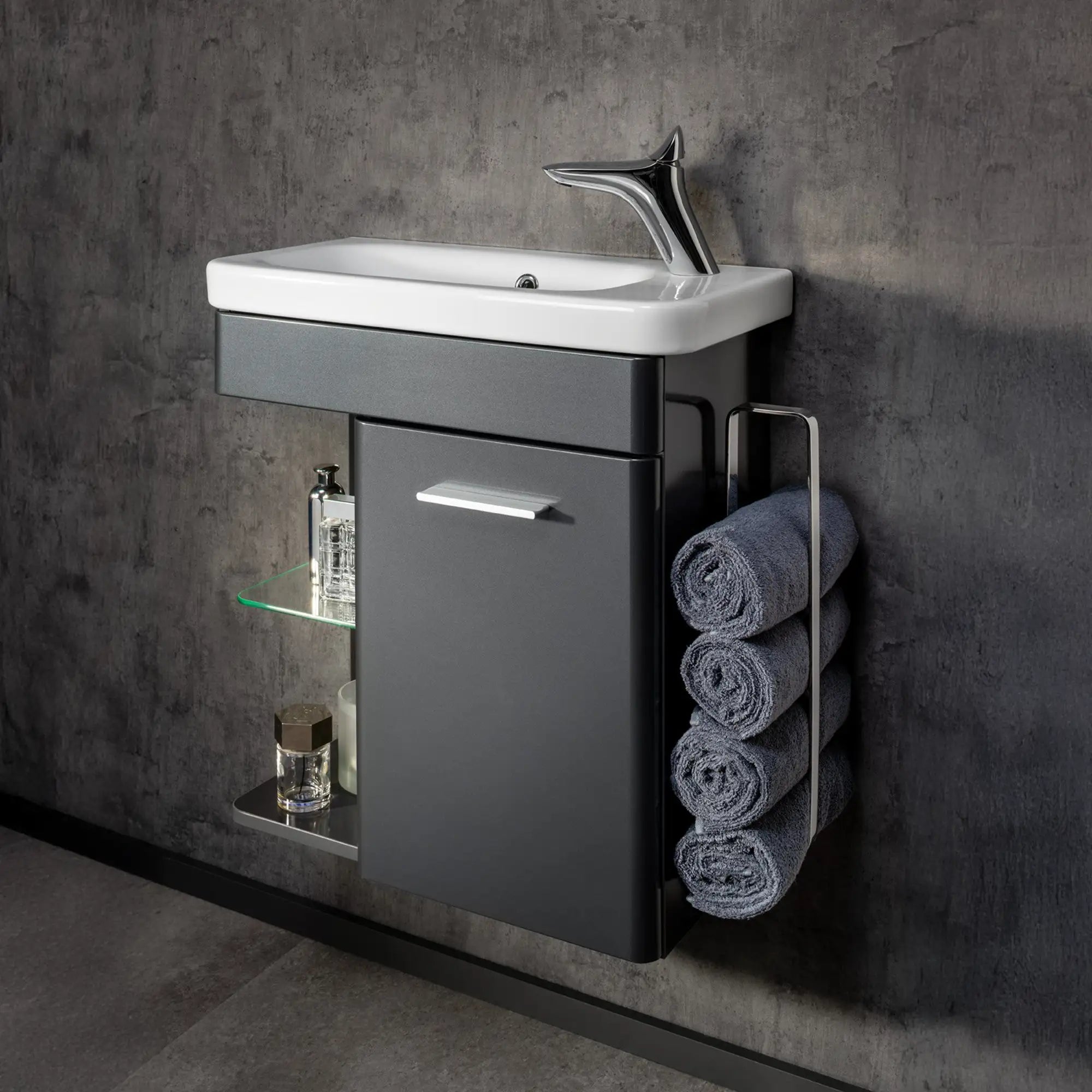 K8 Gäste Unterschrank | 55cm, Grafit Hochglanz