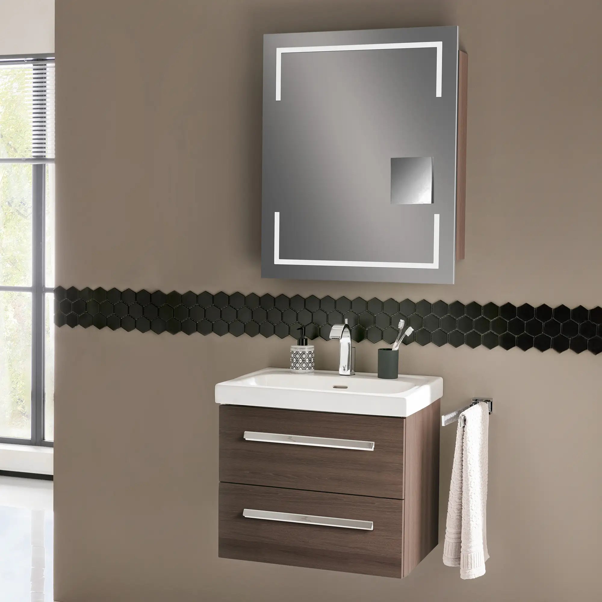 K1 Waschtisch inkl. Unterschrank | 61 cm, Eiche-Maron