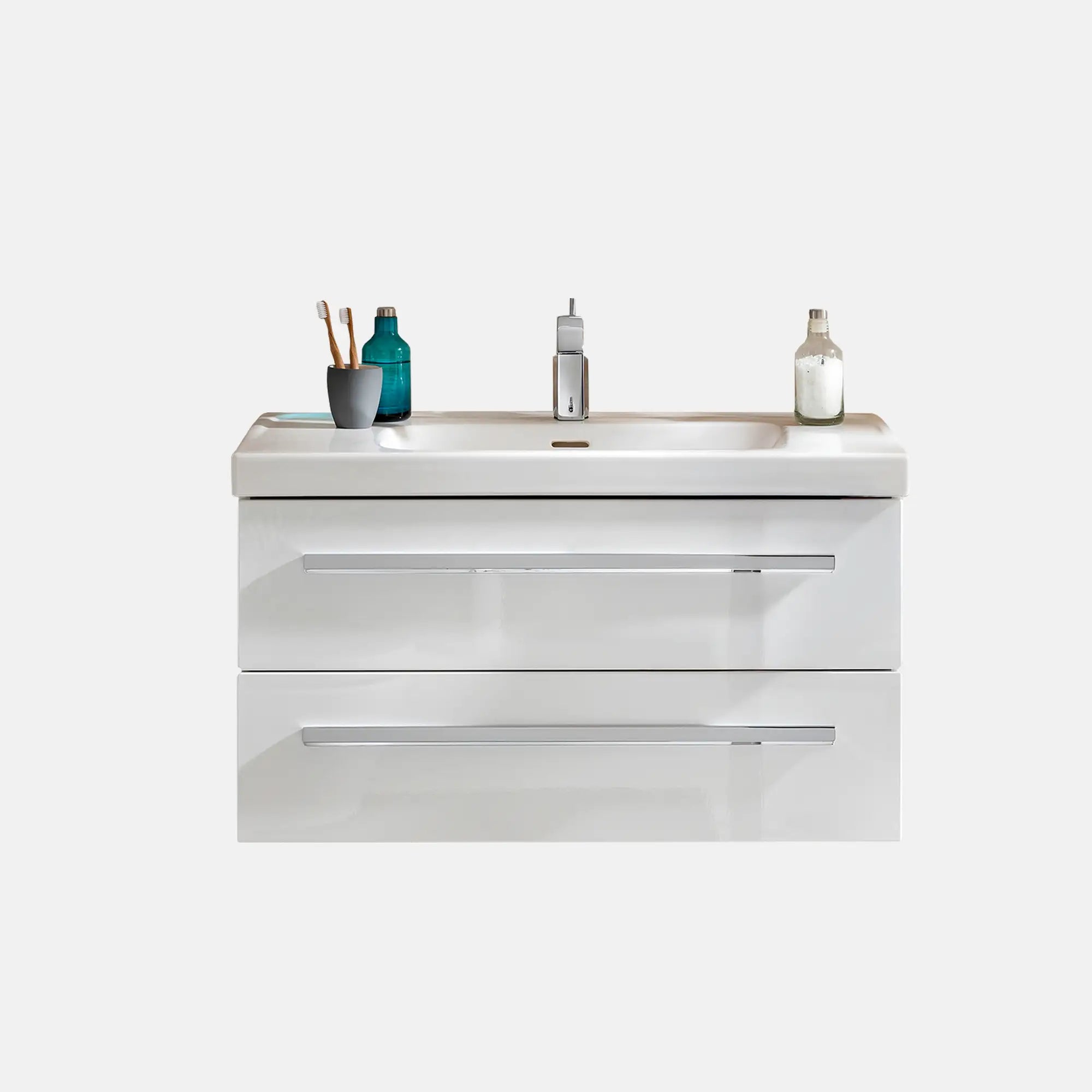 K1 Waschtisch inkl. Unterschrank | 91 cm, Weiß Hochglanz