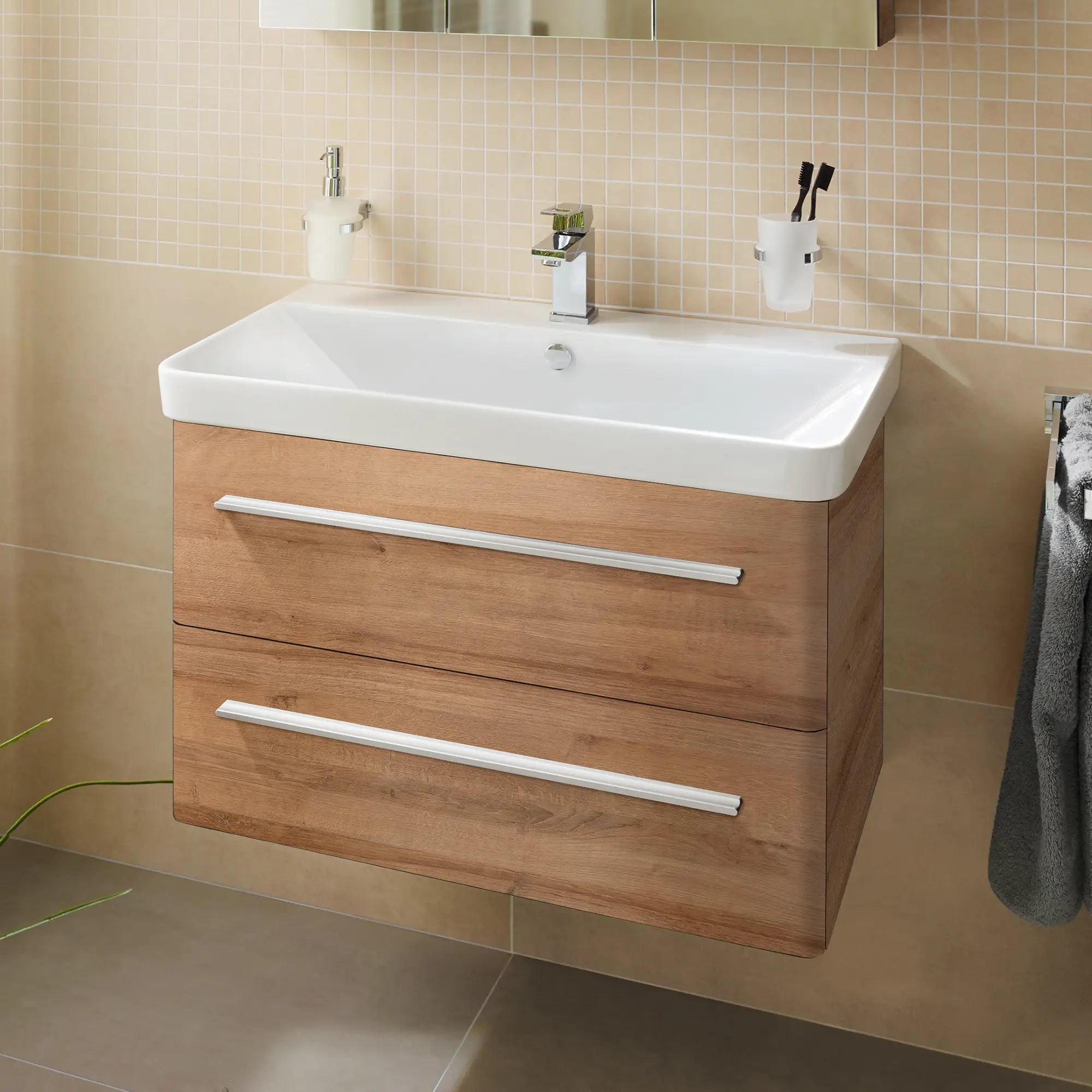 K8 Waschtisch inkl. Unterschrank | 80 cm, Berg-Eiche