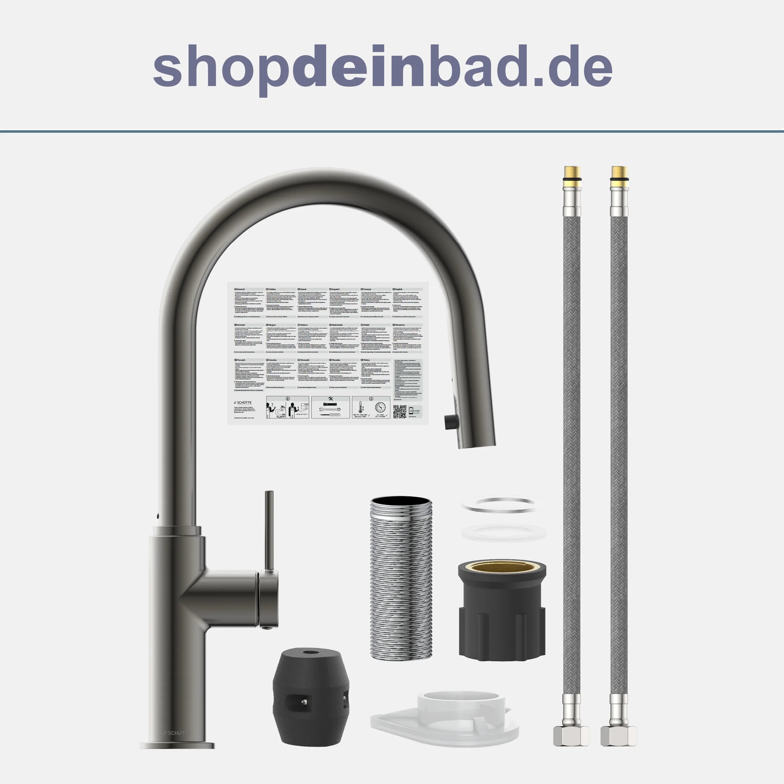 Küchenarmatur, Graphit matt, mit herausziehbarem Auslauf