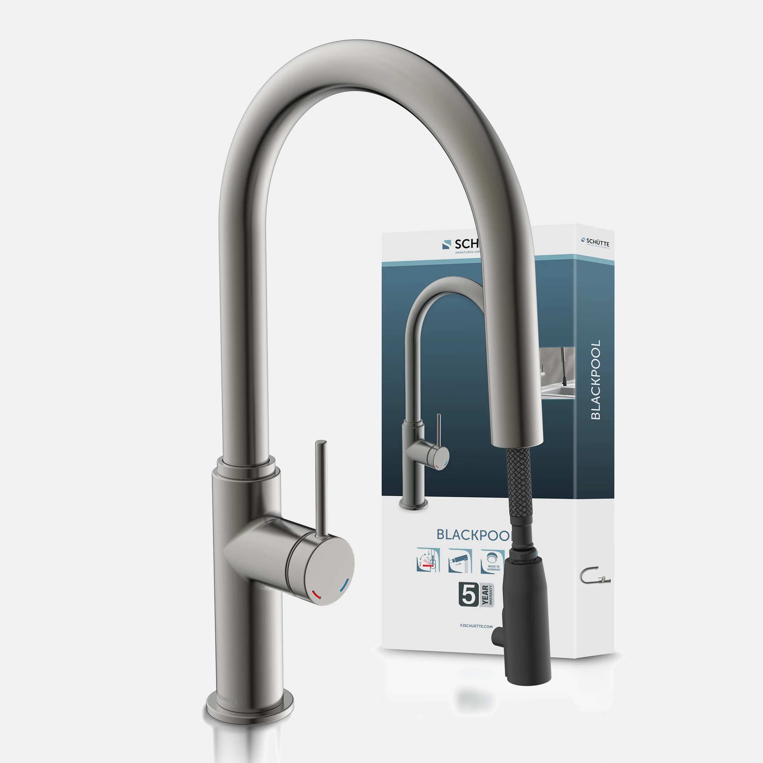 Küchenarmatur, Graphit matt, mit herausziehbarem Auslauf