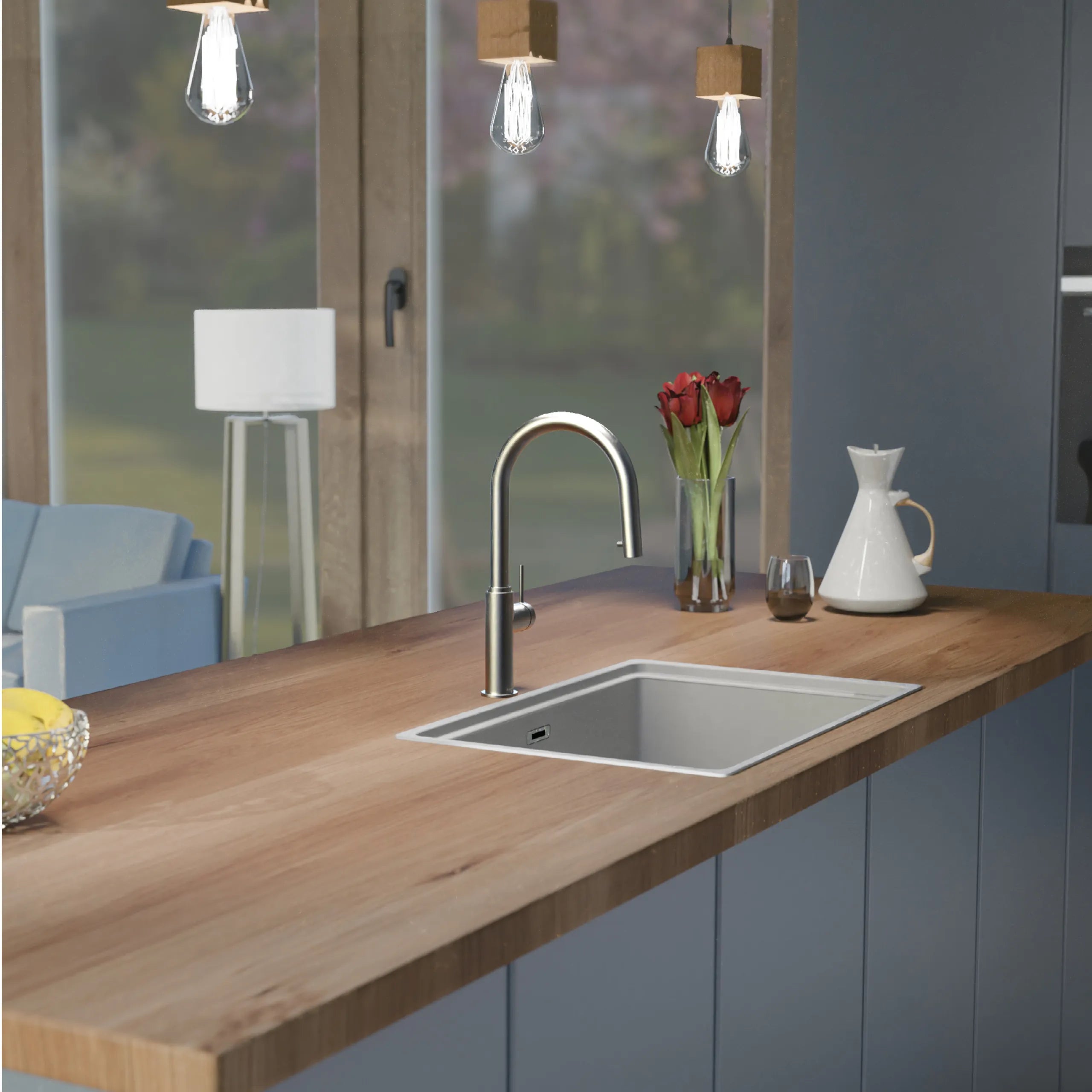 Küchenarmatur, Graphit matt, mit herausziehbarem Auslauf