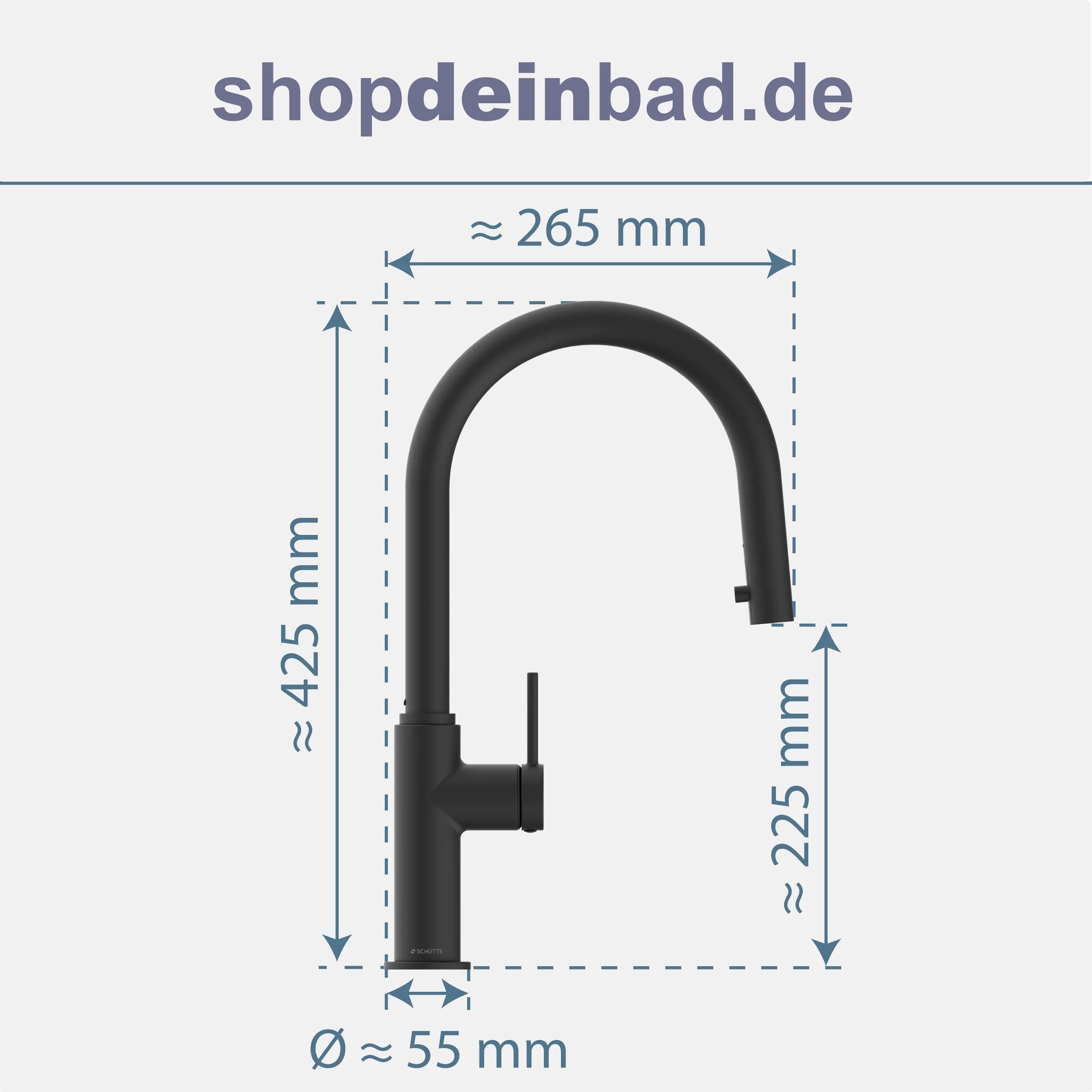 Küchenarmatur, Schwarz matt, mit herausziehbarem Auslauf