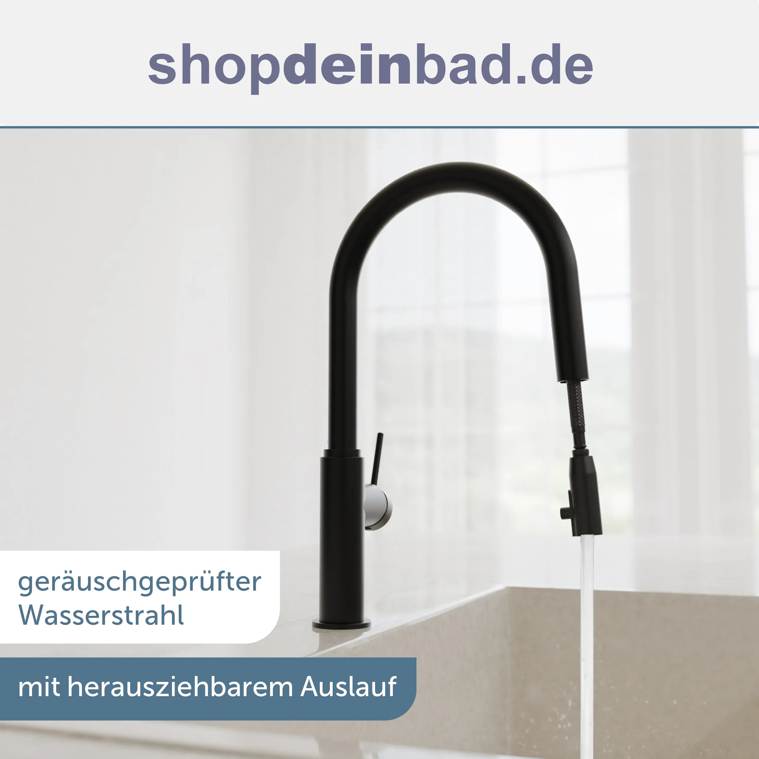 Küchenarmatur, Schwarz matt, mit herausziehbarem Auslauf