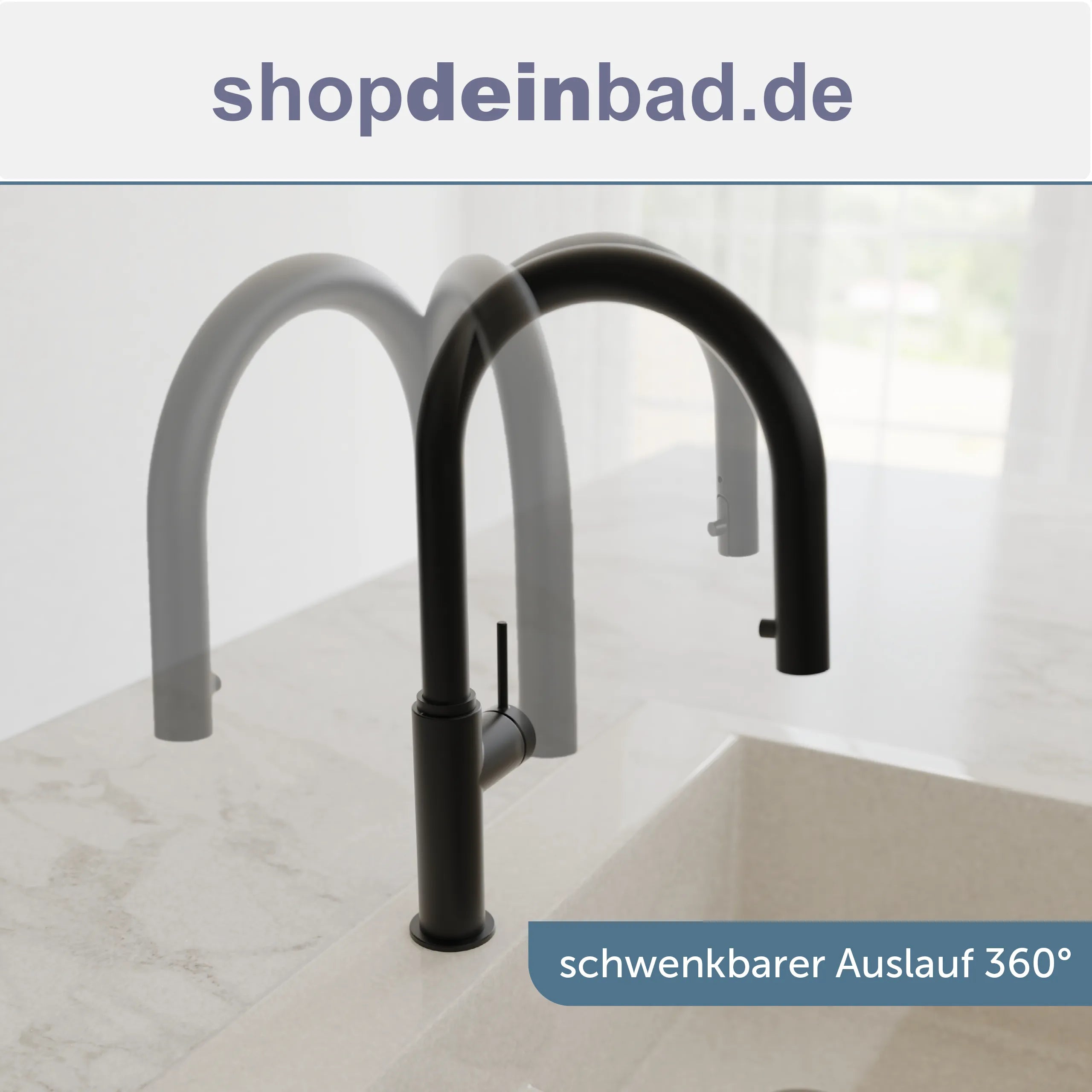 Küchenarmatur, Schwarz matt, mit herausziehbarem Auslauf