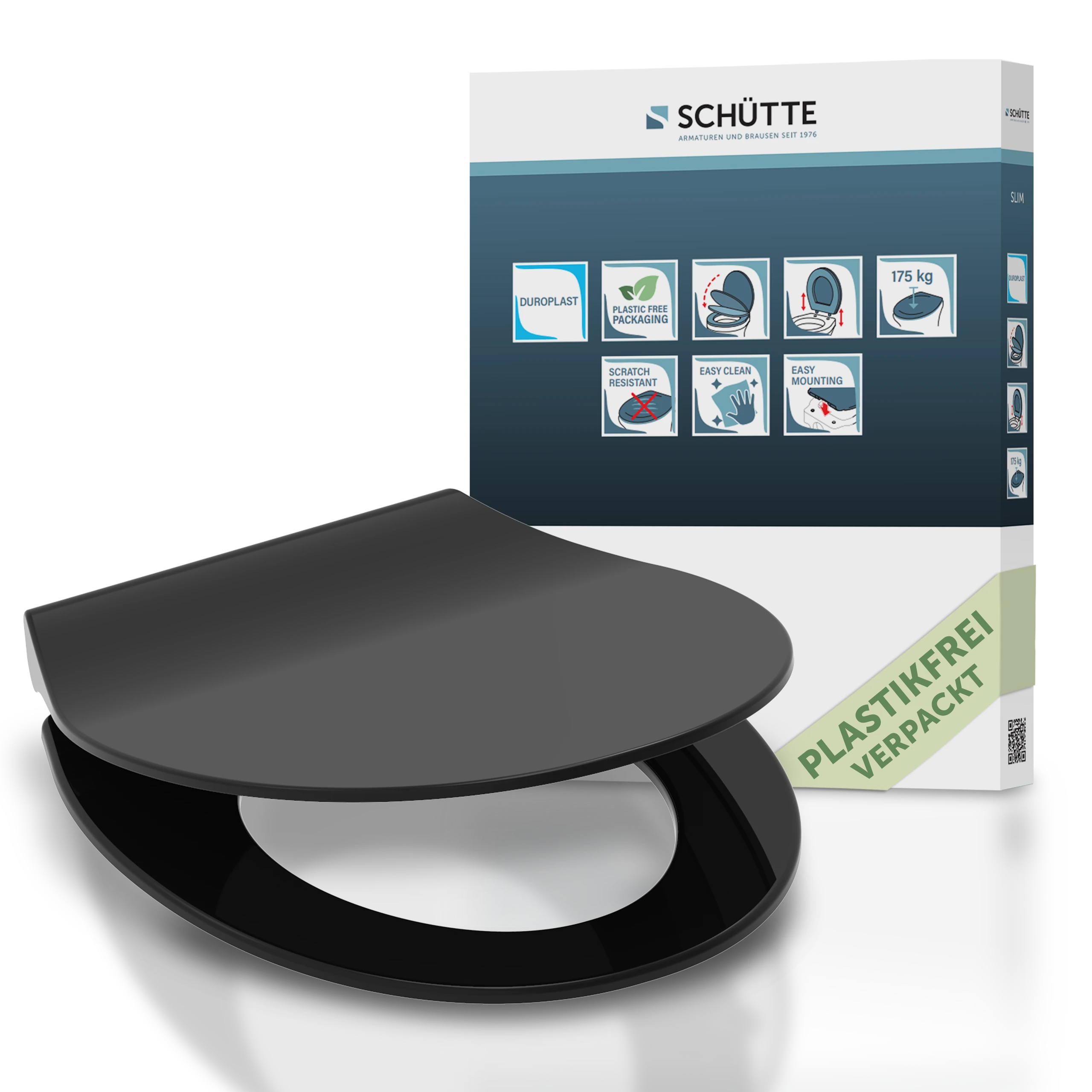 WC-Sitz SLIM schwarz mit Absenkautomatik und Schnellverschluss