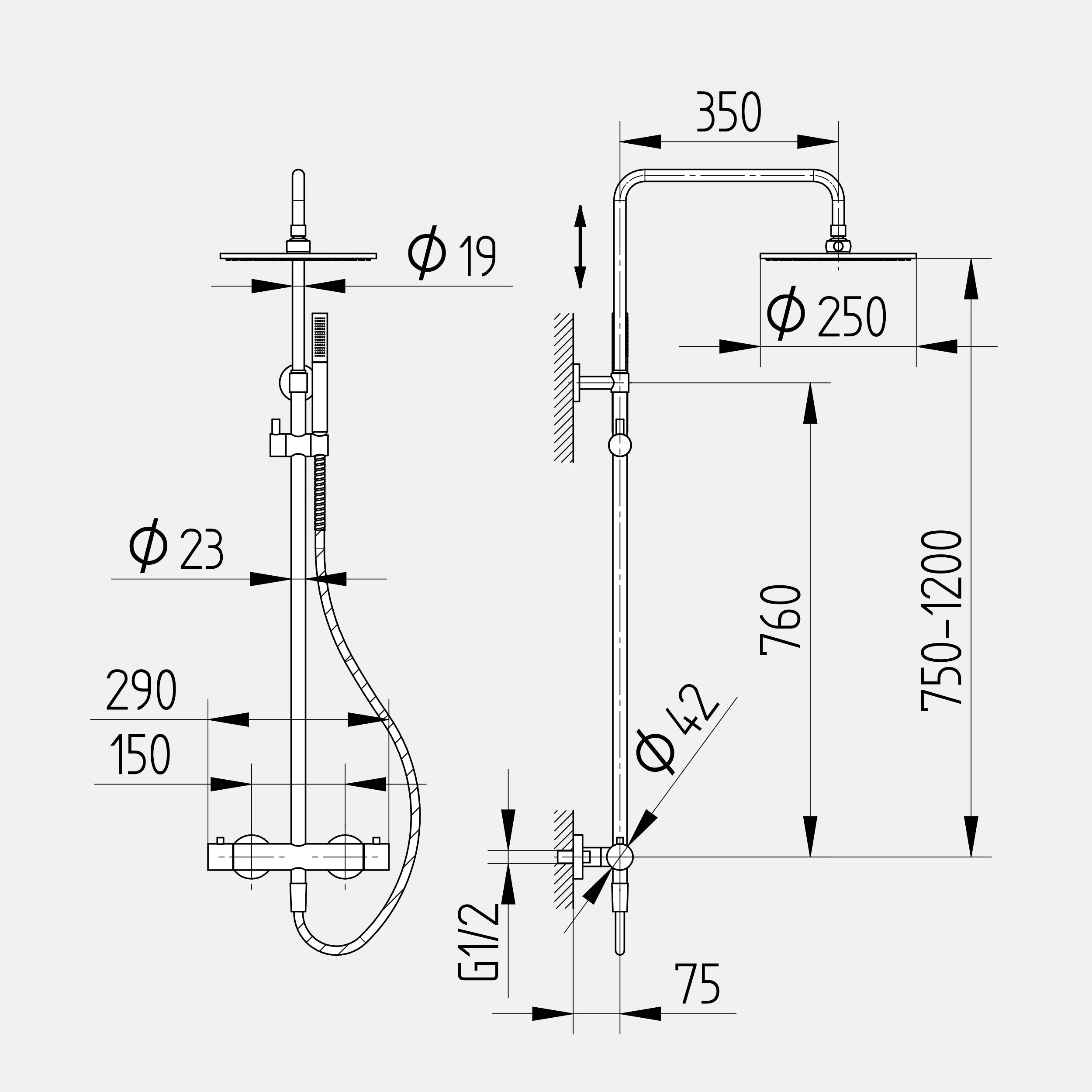 Duschsystem mit Thermostat-; rund, schwarz