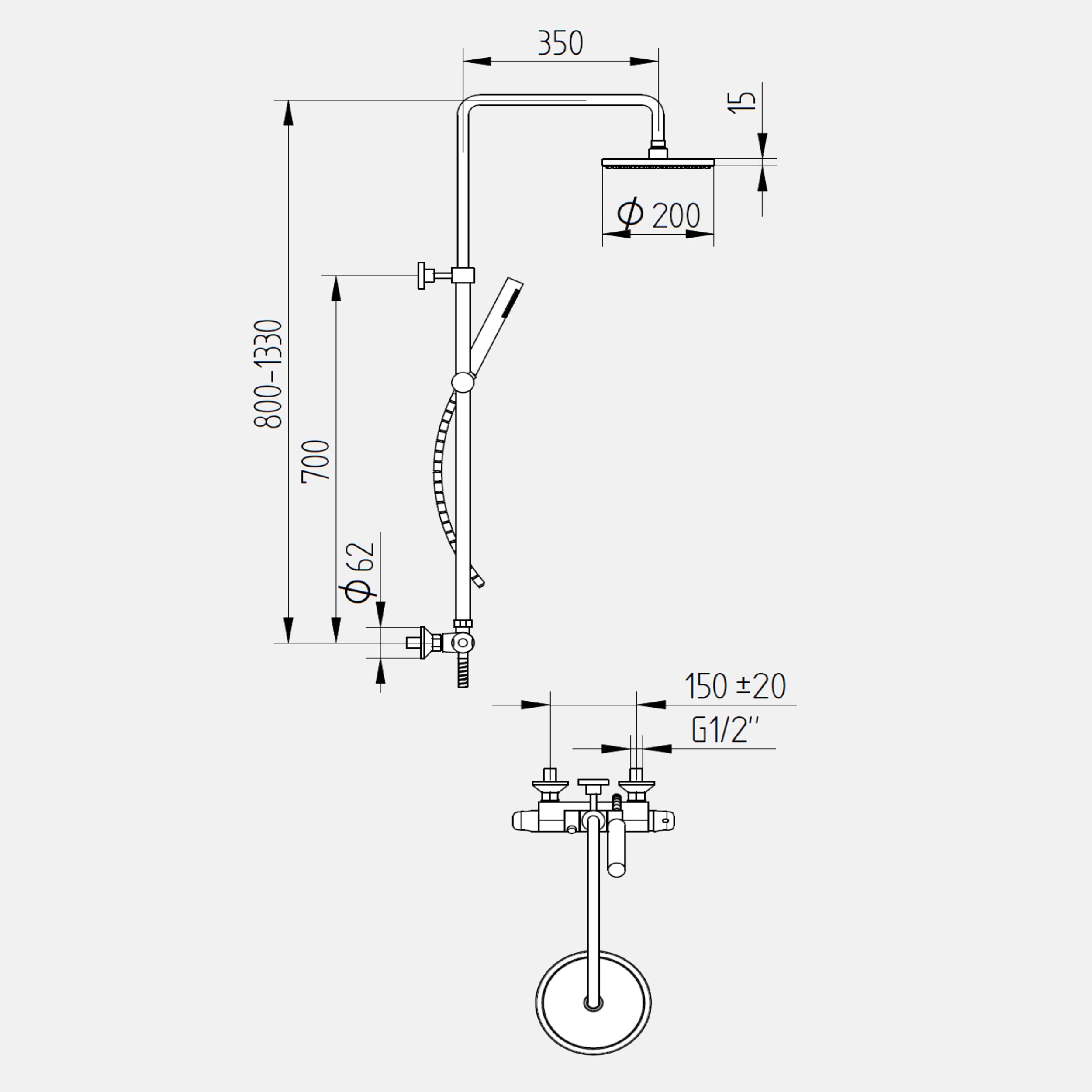 Duschsystem mit Thermostat-; rund, verchromt