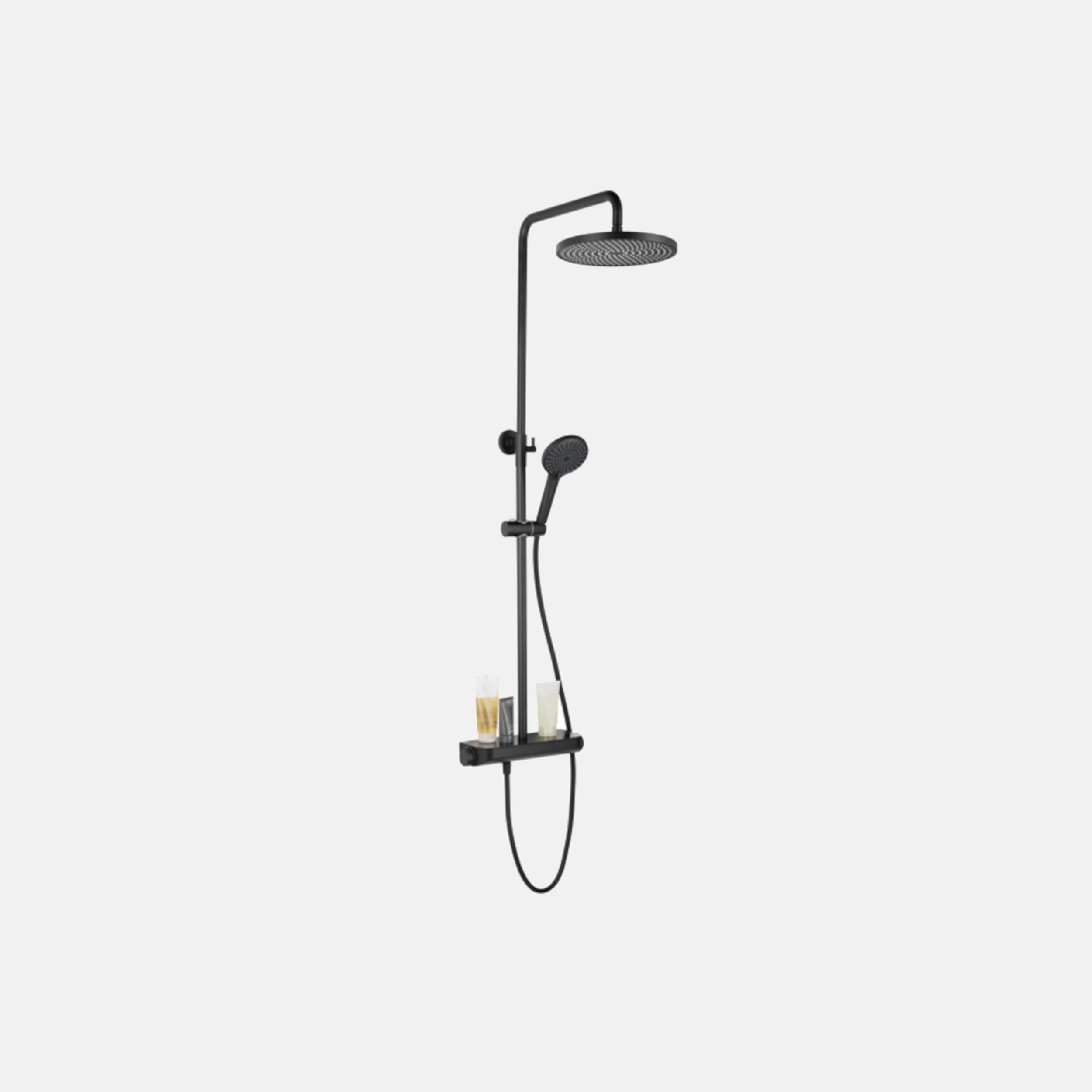 Duschsystem mit Thermostat-; Armatur mit Ablage, schwarz