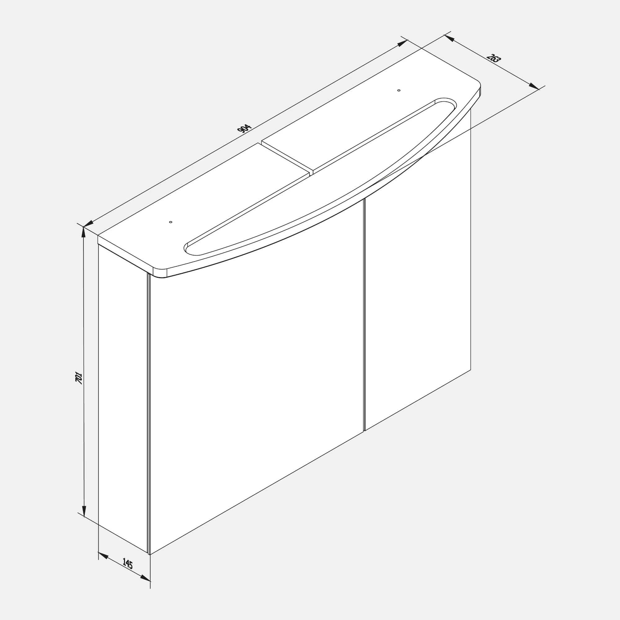 Spiegelschrank L4 I 90 cm mit einer dimmbaren LED-Leuchte und zwei Türen, Weiß Hochglanz