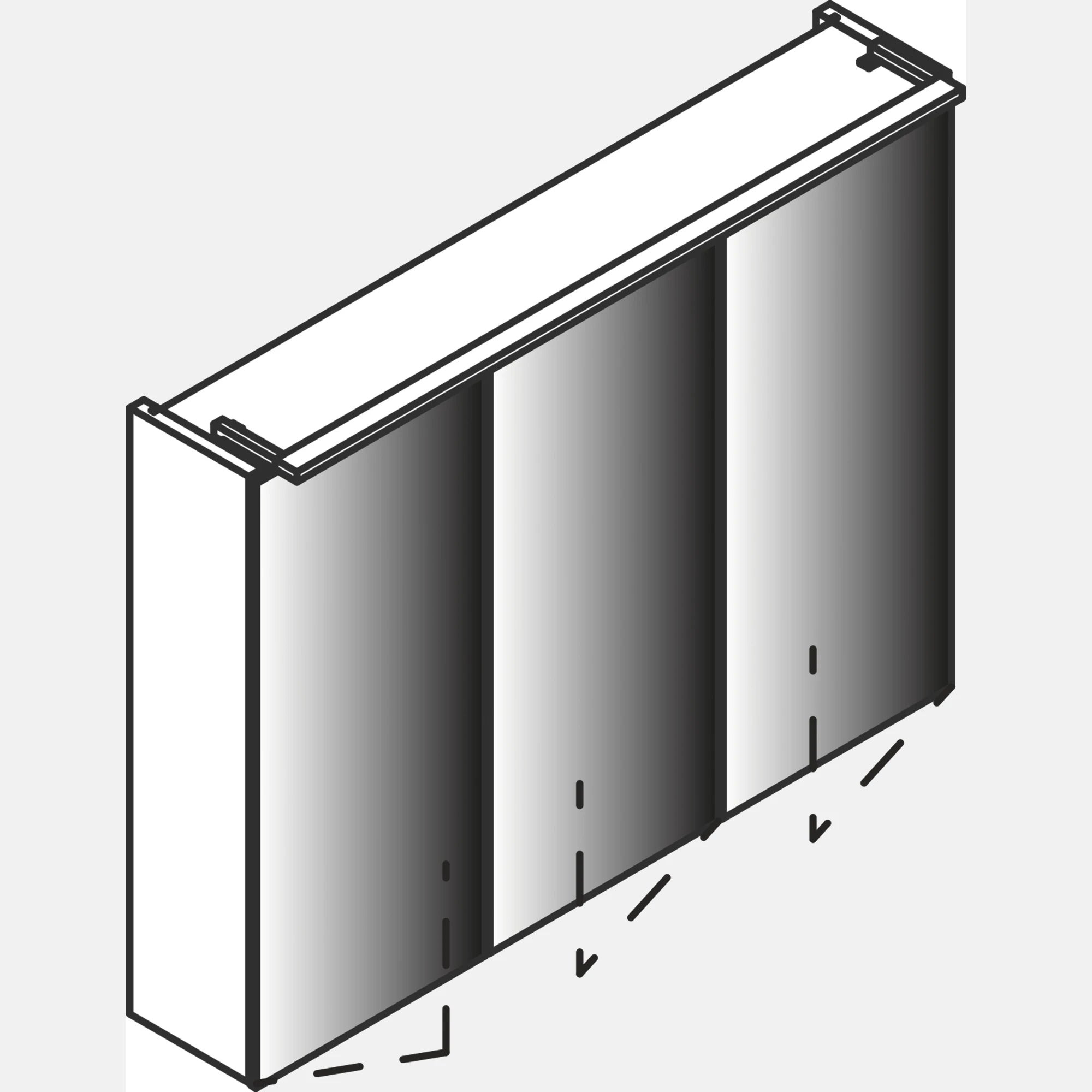Spiegelschrank L5 | 90 cm mit dimmbarer LED-Leuchte und drei Türen, Weiß Hochglanz