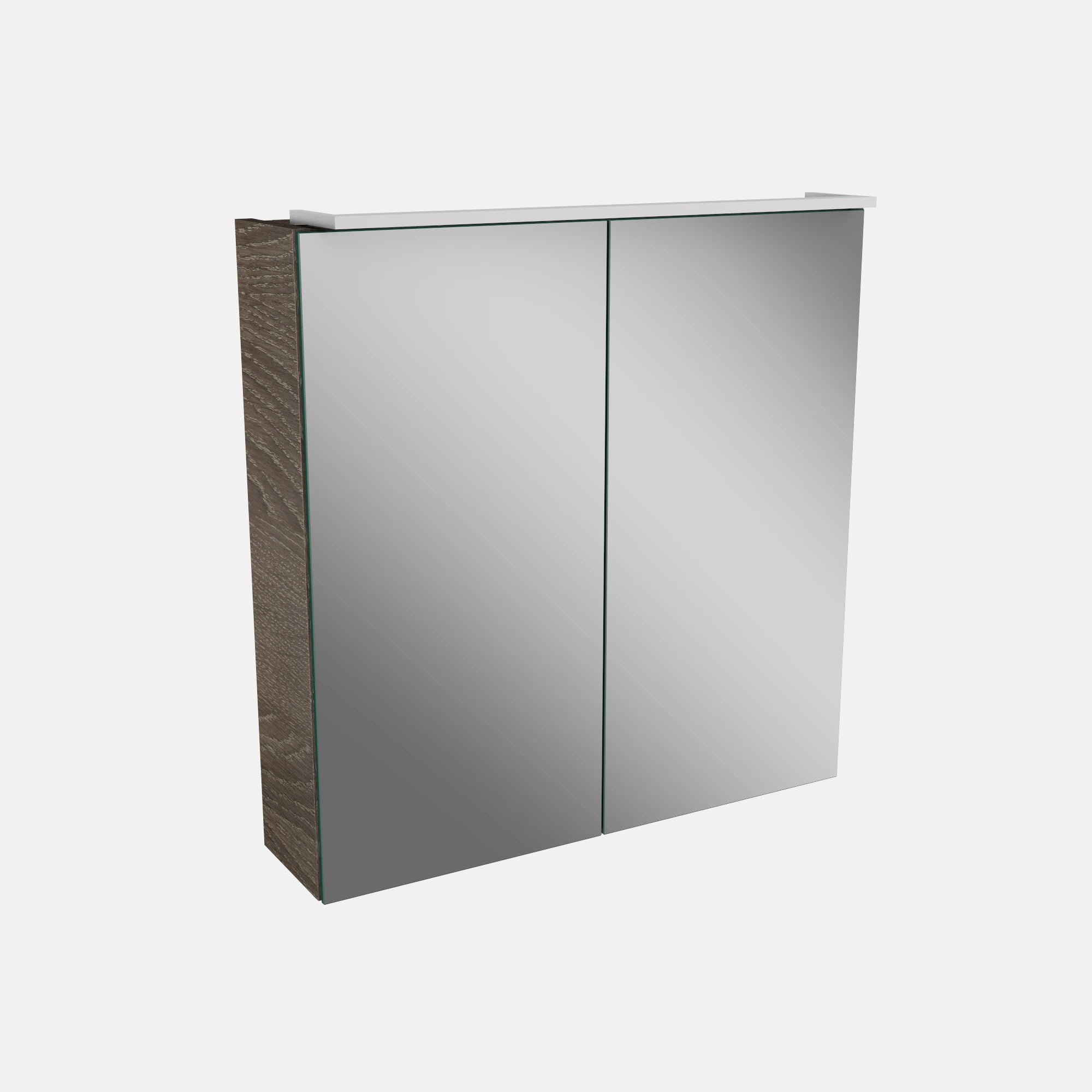 Spiegelschrank L5 | 60 cm mit dimmbarer LED-Leuchte und zwei Türen, Eiche-Maron