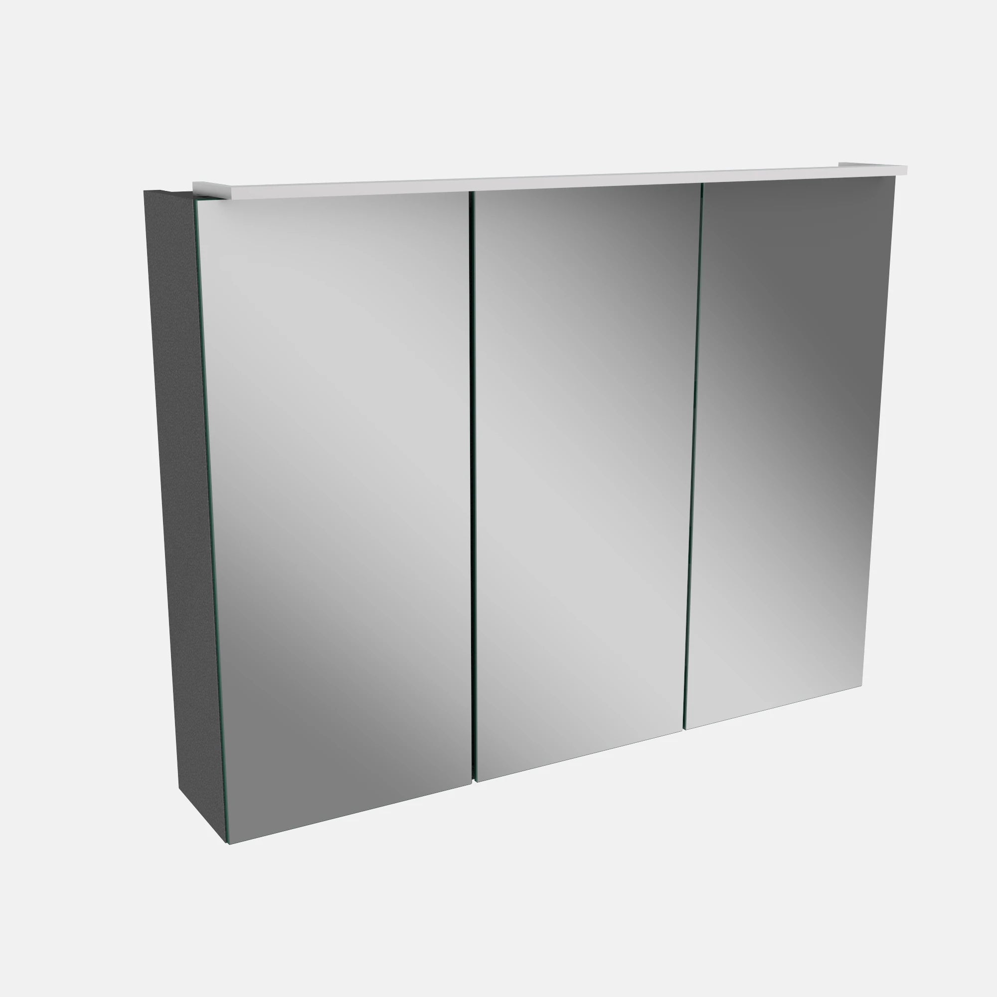 Spiegelschrank L5 | 90 cm mit dimmbarer LED-Leuchte und drei Türen, Grafit Hochglanz