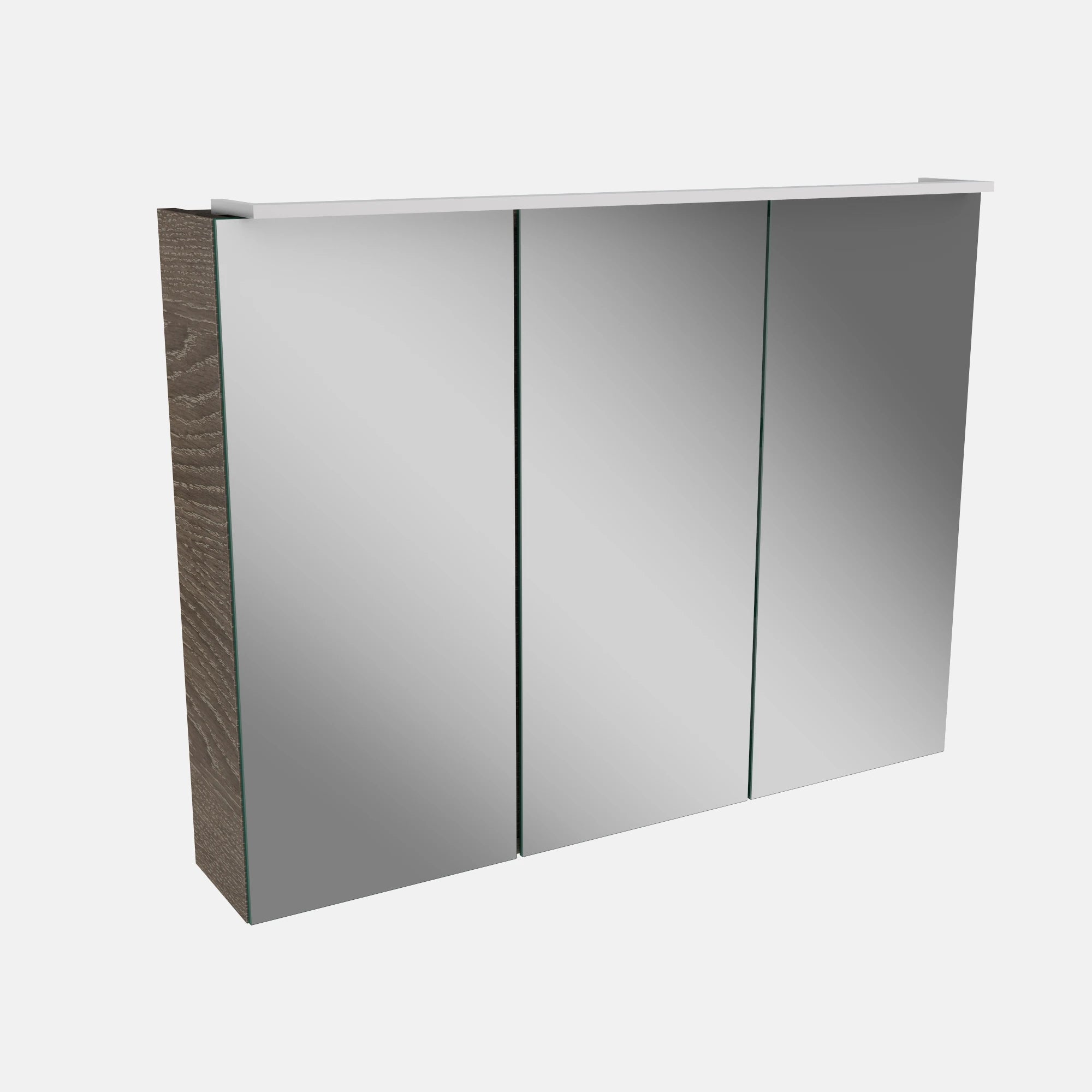 Spiegelschrank L5 | 90 cm mit dimmbarer LED-Leuchte und drei Türen, Eiche-Maron