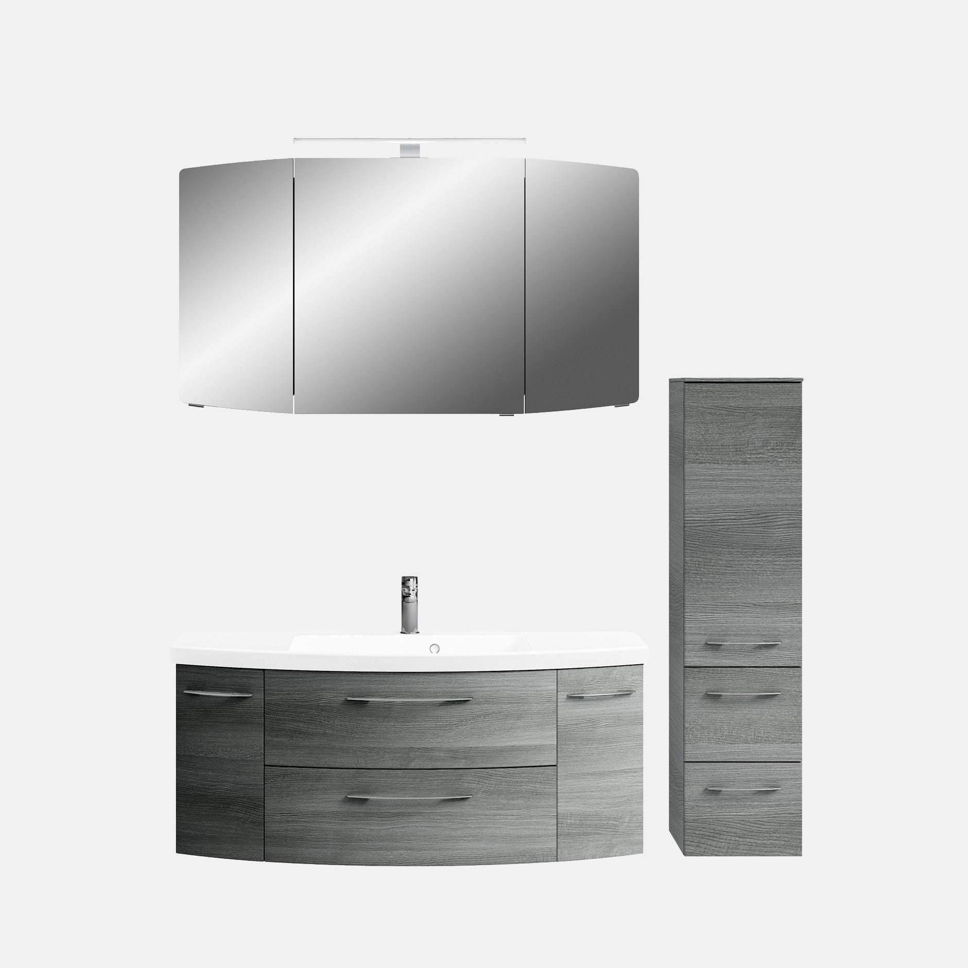 Pelipal Cassca Sprint 121 cm + 30 cm Badmöbel Set - Waschtisch mit Unterschrank, Spiegelschrank, Hochschrank - Graphit