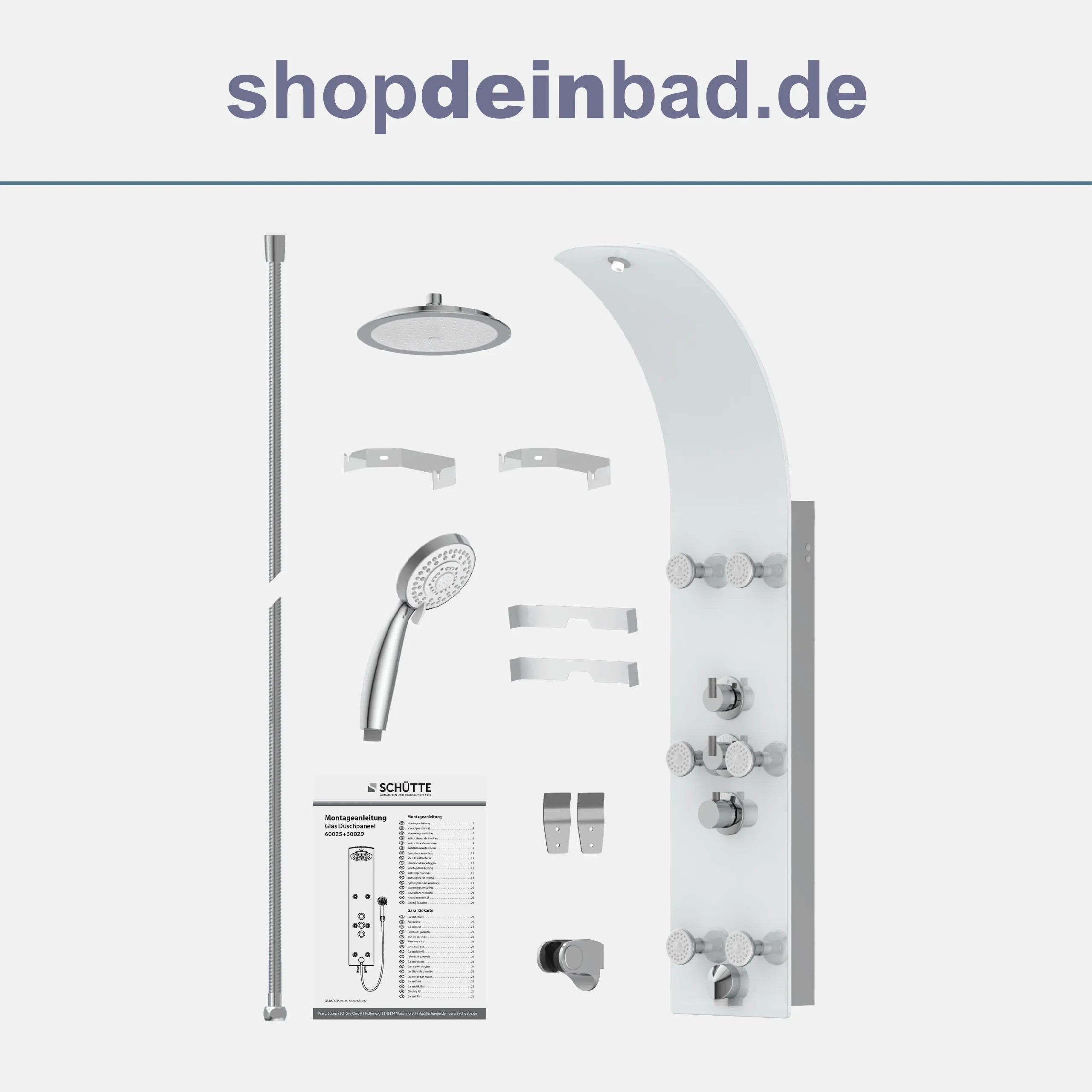 Glas-Duschpaneel, Weiß, mit Thermostat