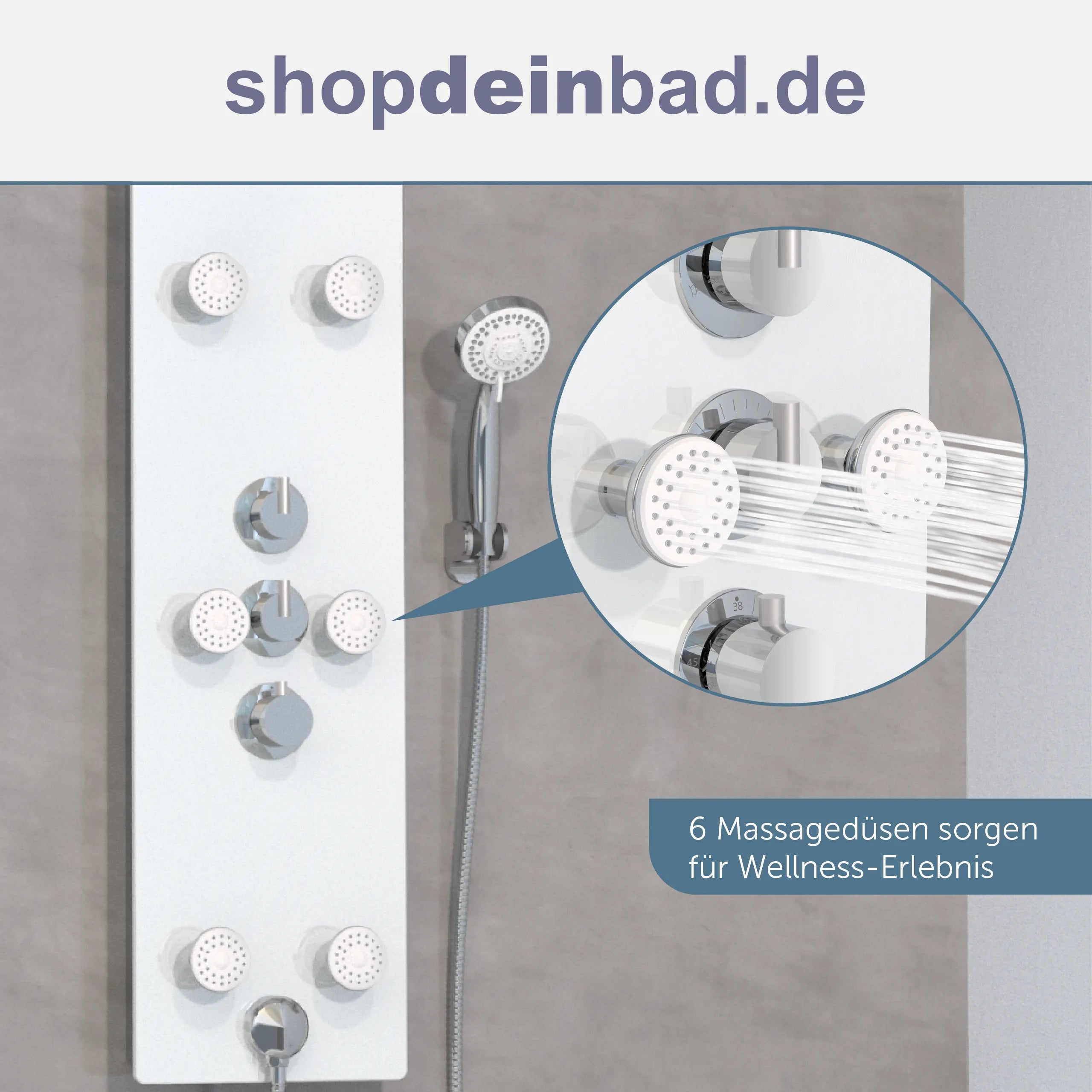 Glas-Duschpaneel, Weiß, mit Thermostat