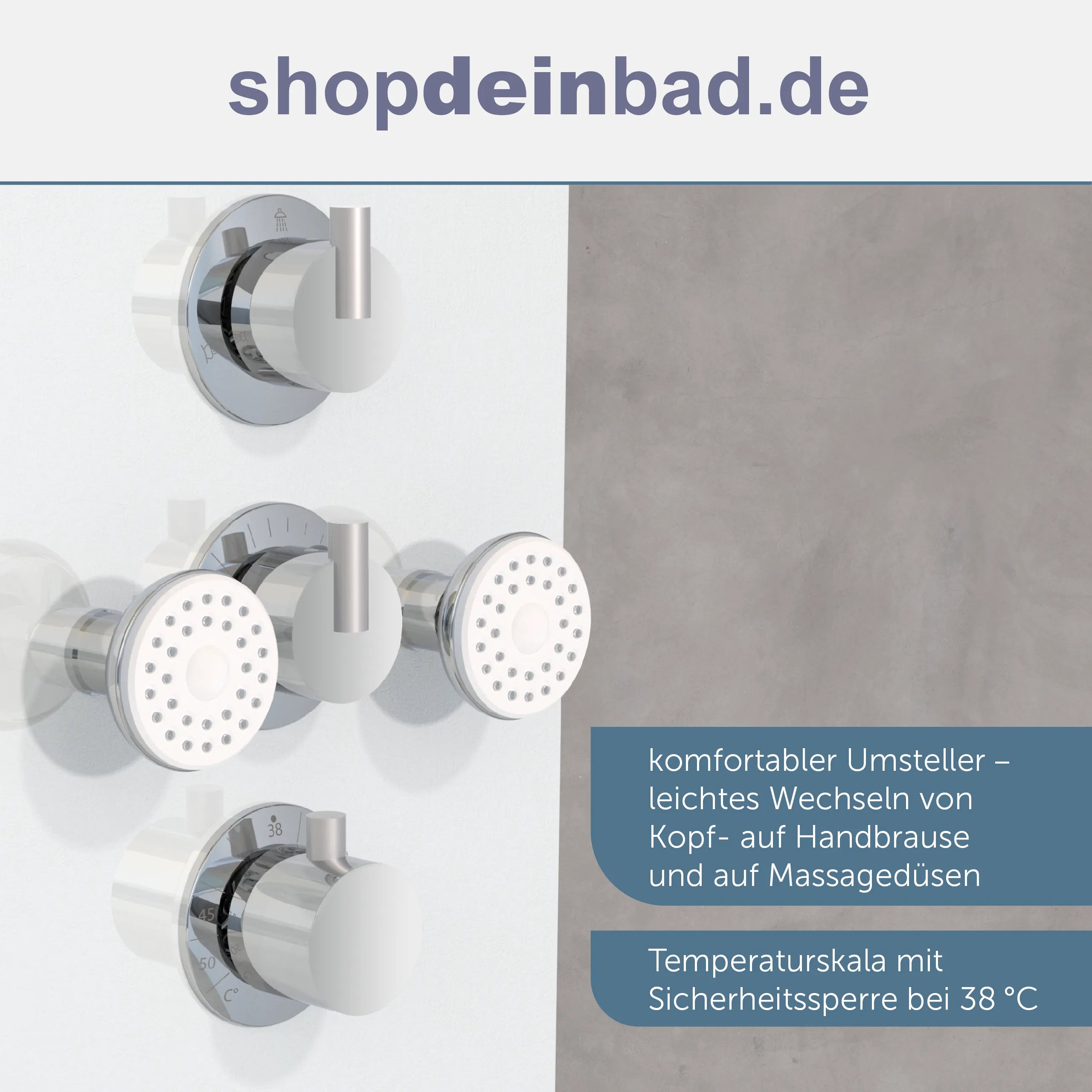 Glas-Duschpaneel, Weiß, mit Thermostat