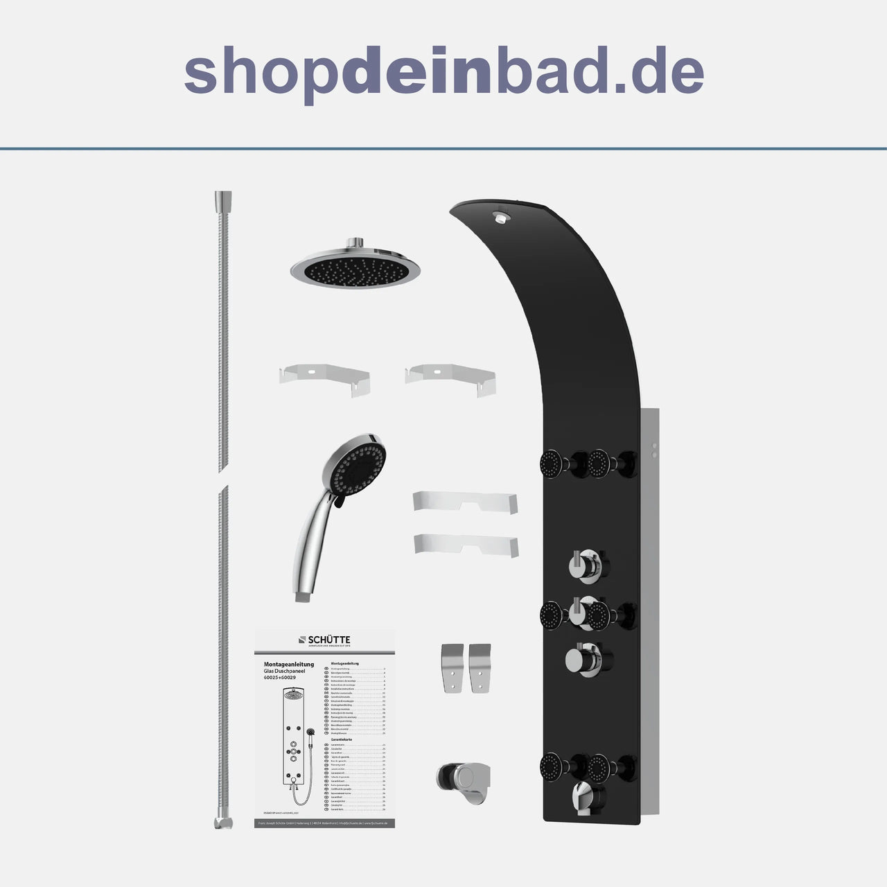 Glas-Duschpaneel, Schwarz, mit Thermostat