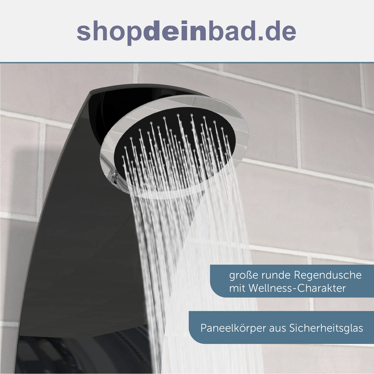 Glas-Duschpaneel, Schwarz, mit Thermostat