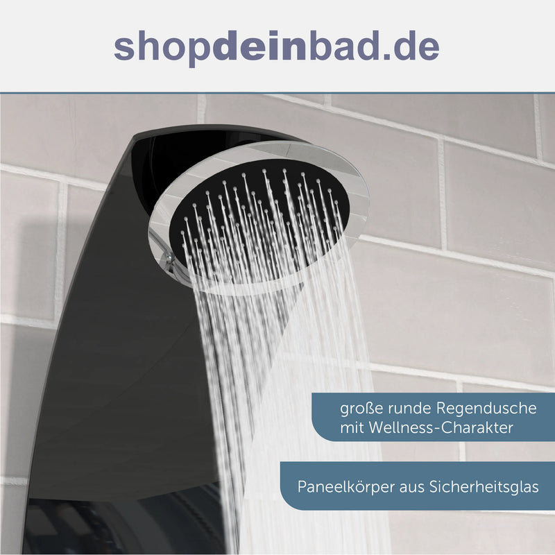 Glas-Duschpaneel, Schwarz, mit Thermostat