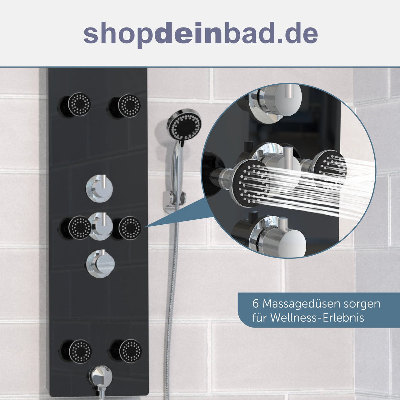 Glas-Duschpaneel, Schwarz, mit Thermostat