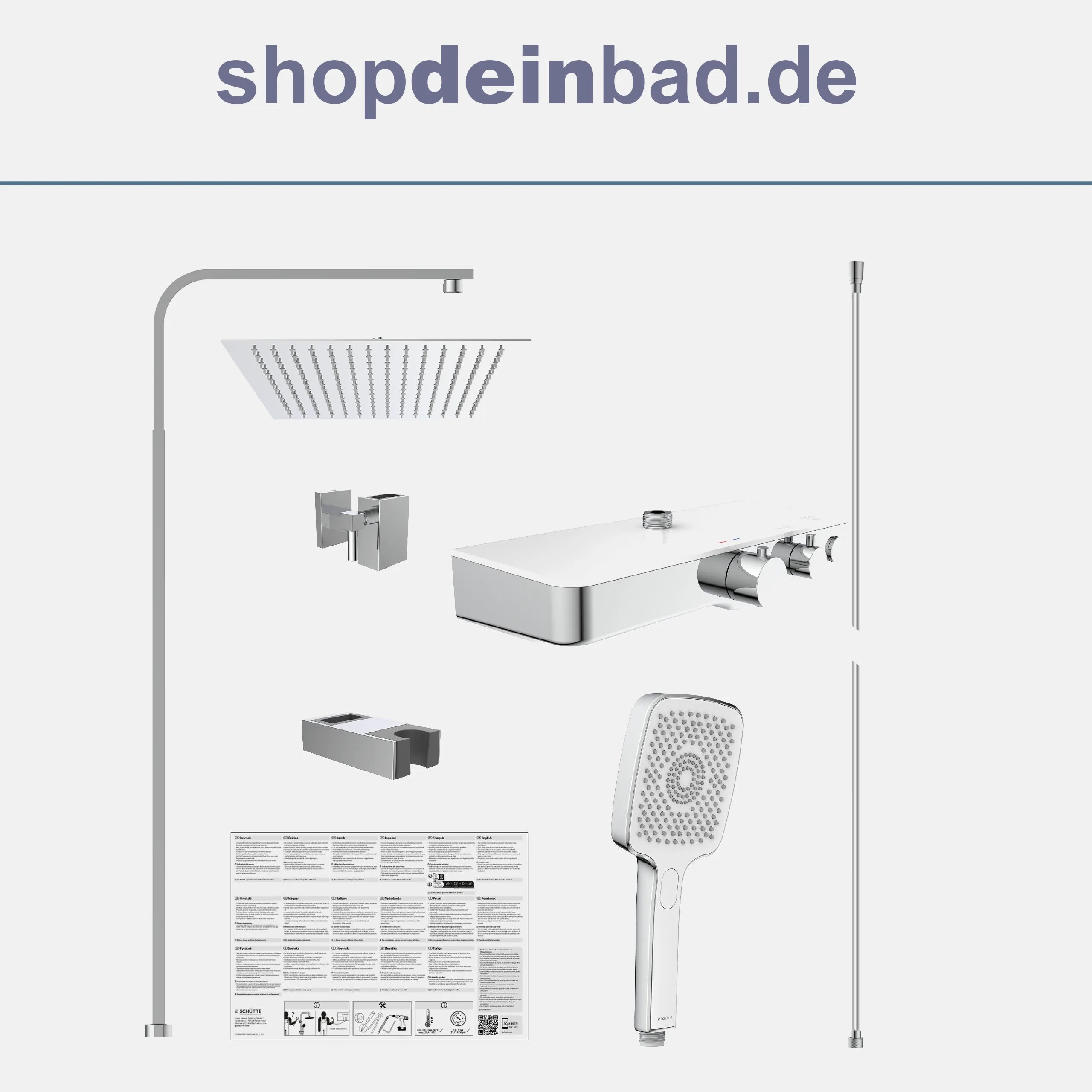 Kopfbrause-Set Ocean, Chom/Weiß, mit Thermostatarmatur, mit Ablage