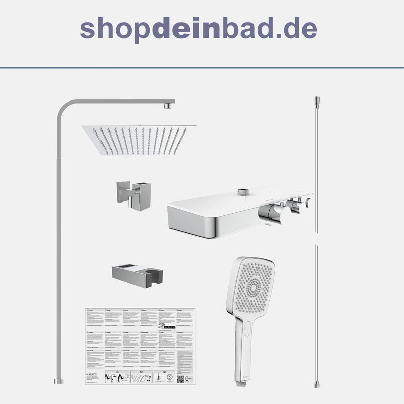 Kopfbrause-Set Ocean, Chom/Weiß, mit Thermostatarmatur, mit Ablage
