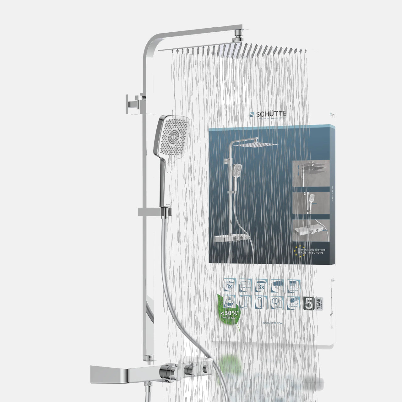 Kopfbrause-Set Ocean, Chom/Weiß, mit Thermostatarmatur, mit Ablage