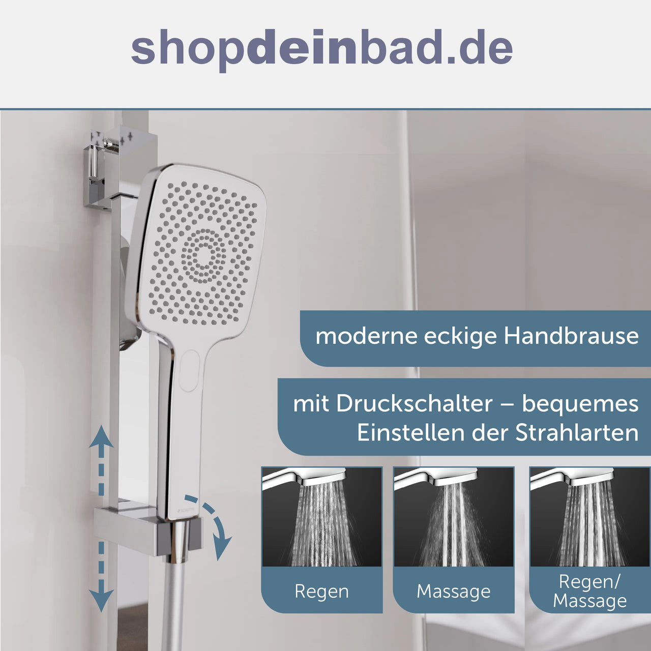 Kopfbrause-Set Ocean, Chom/Weiß, mit Thermostatarmatur, mit Ablage