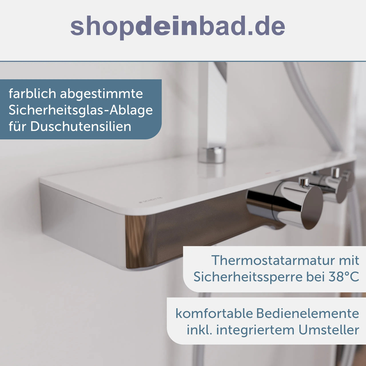 Kopfbrause-Set Ocean, Chom/Weiß, mit Thermostatarmatur, mit Ablage