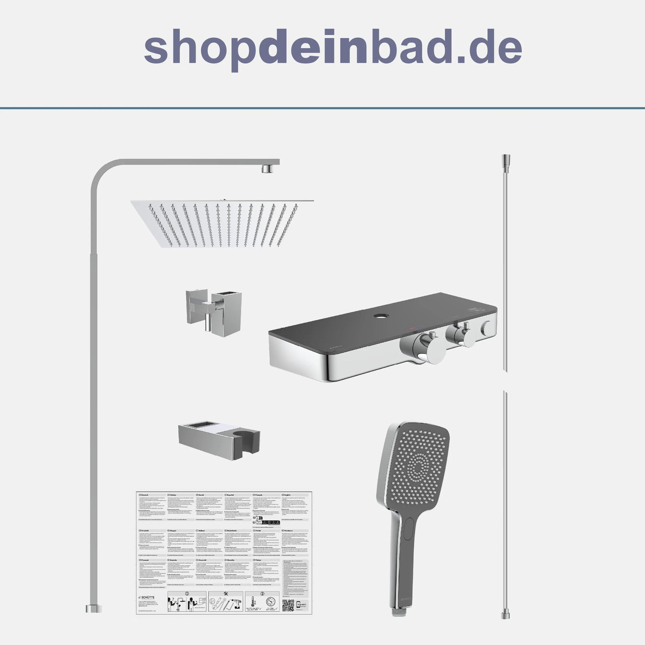 Kopfbrause-Set Ocean, Chrom/Anthrazit, mit Thermostatarmatur, mit Ablage