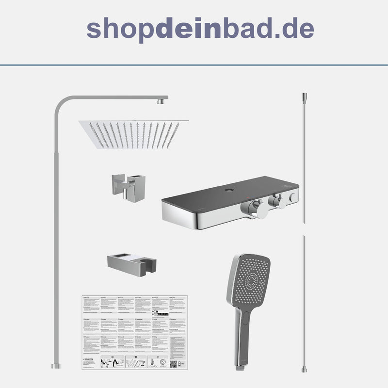 Kopfbrause-Set Ocean, Chrom/Anthrazit, mit Thermostatarmatur, mit Ablage