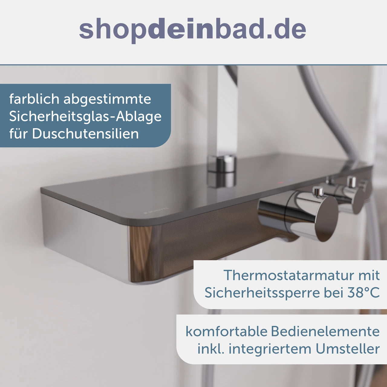 Kopfbrause-Set Ocean, Chrom/Anthrazit, mit Thermostatarmatur, mit Ablage
