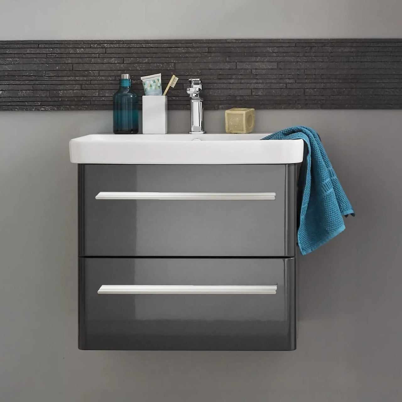 K8 Unterschrank | 56cm, Grafit Hochglanz