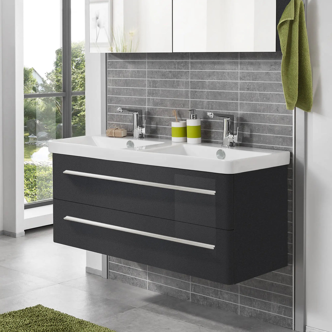 K8 Waschtisch inkl. Unterschrank | 120 cm, Grafit Hochglanz