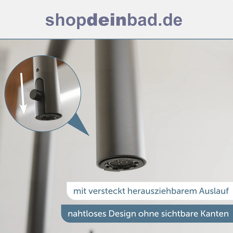 Küchenarmatur, Graphit matt, mit herausziehbarem Auslauf