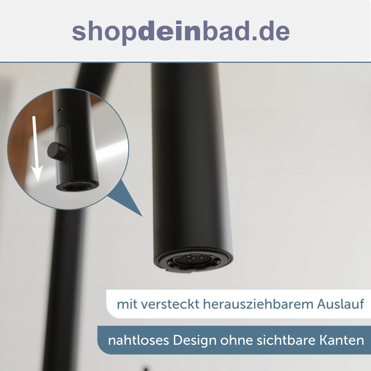 Küchenarmatur, Schwarz matt, mit herausziehbarem Auslauf