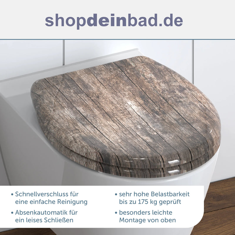 WC-Sitz OLD WOOD mit Absenkautomatik und Schnellverschluss