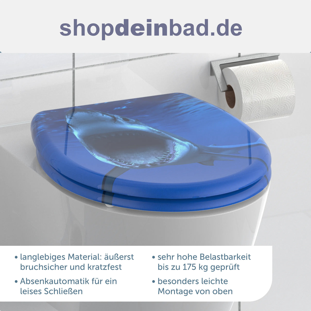 WC-Sitz SHARK mit Absenkautomatik und Schnellverschluss