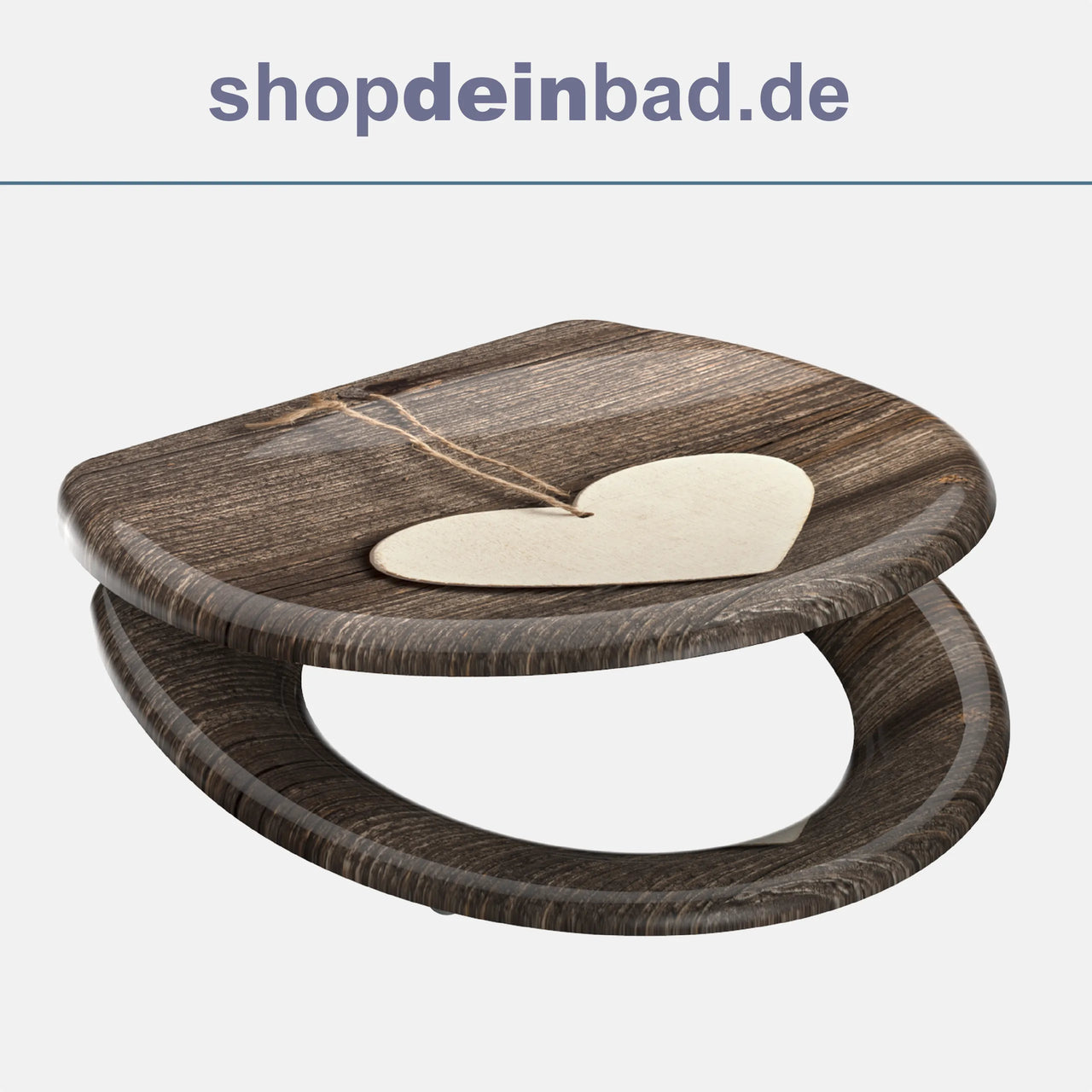 WC-Sitz WOOD HEART mit Absenkautomatik und Schnellverschluss