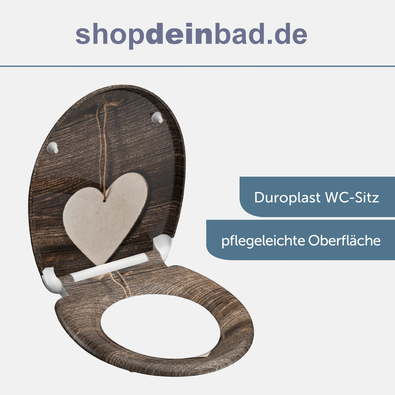 WC-Sitz WOOD HEART mit Absenkautomatik und Schnellverschluss