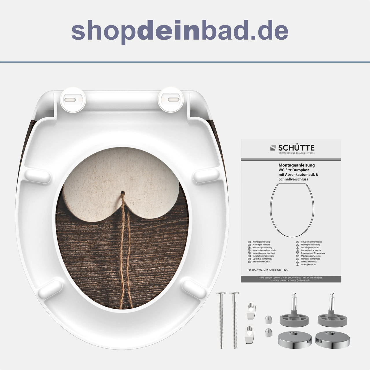 WC-Sitz WOOD HEART mit Absenkautomatik und Schnellverschluss